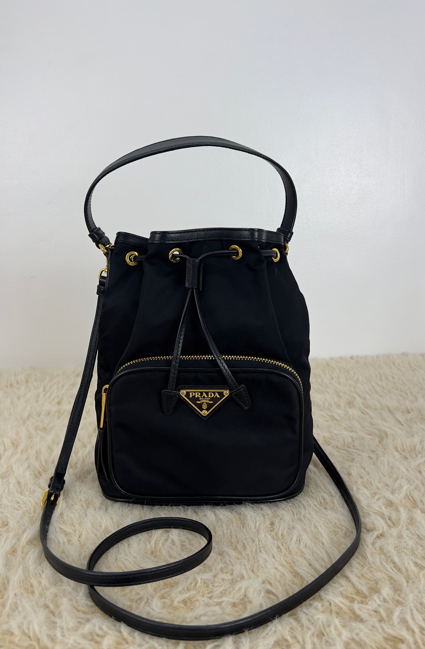Prada Drawstring Bucket Bag Tessuto