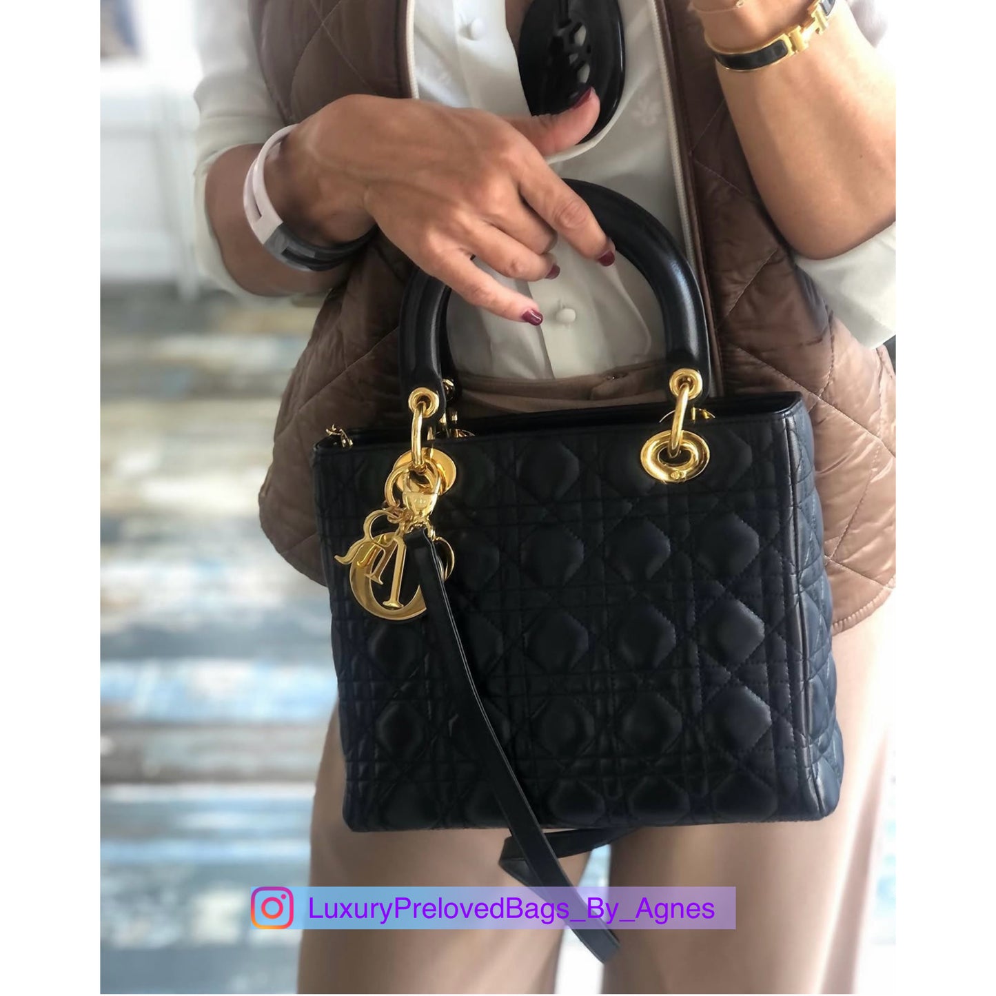 Lady Dior Black Cannage Quilt Lambskin Medium