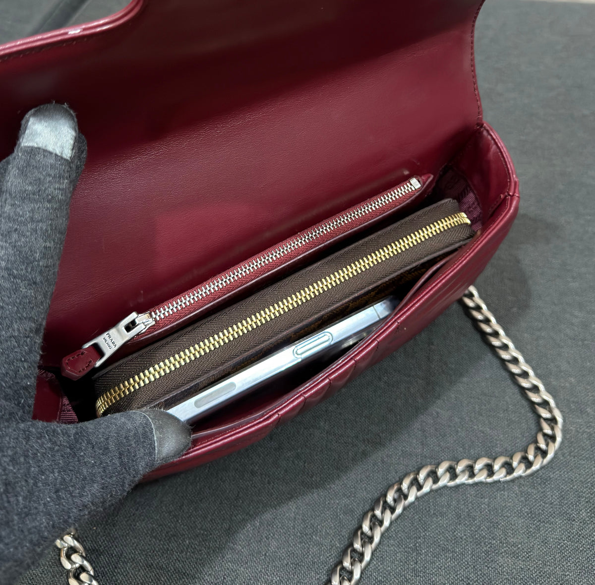 Prada Burgundy Soft Calf Impuntu Diagramme Medium