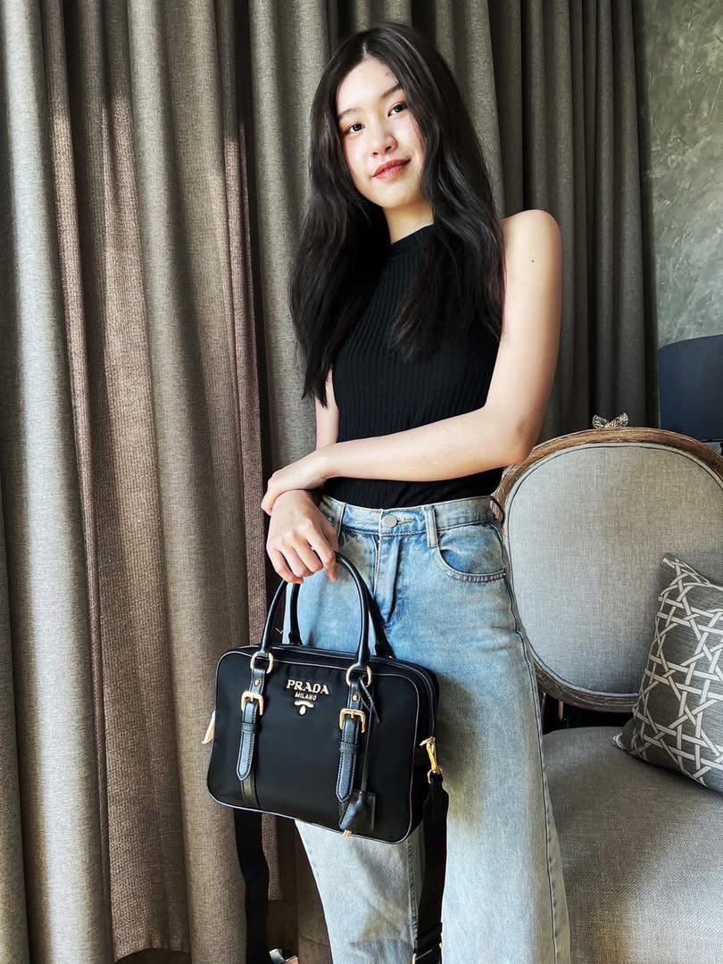 Prada Black Nylon and Leather Bauletto Satchel Bag