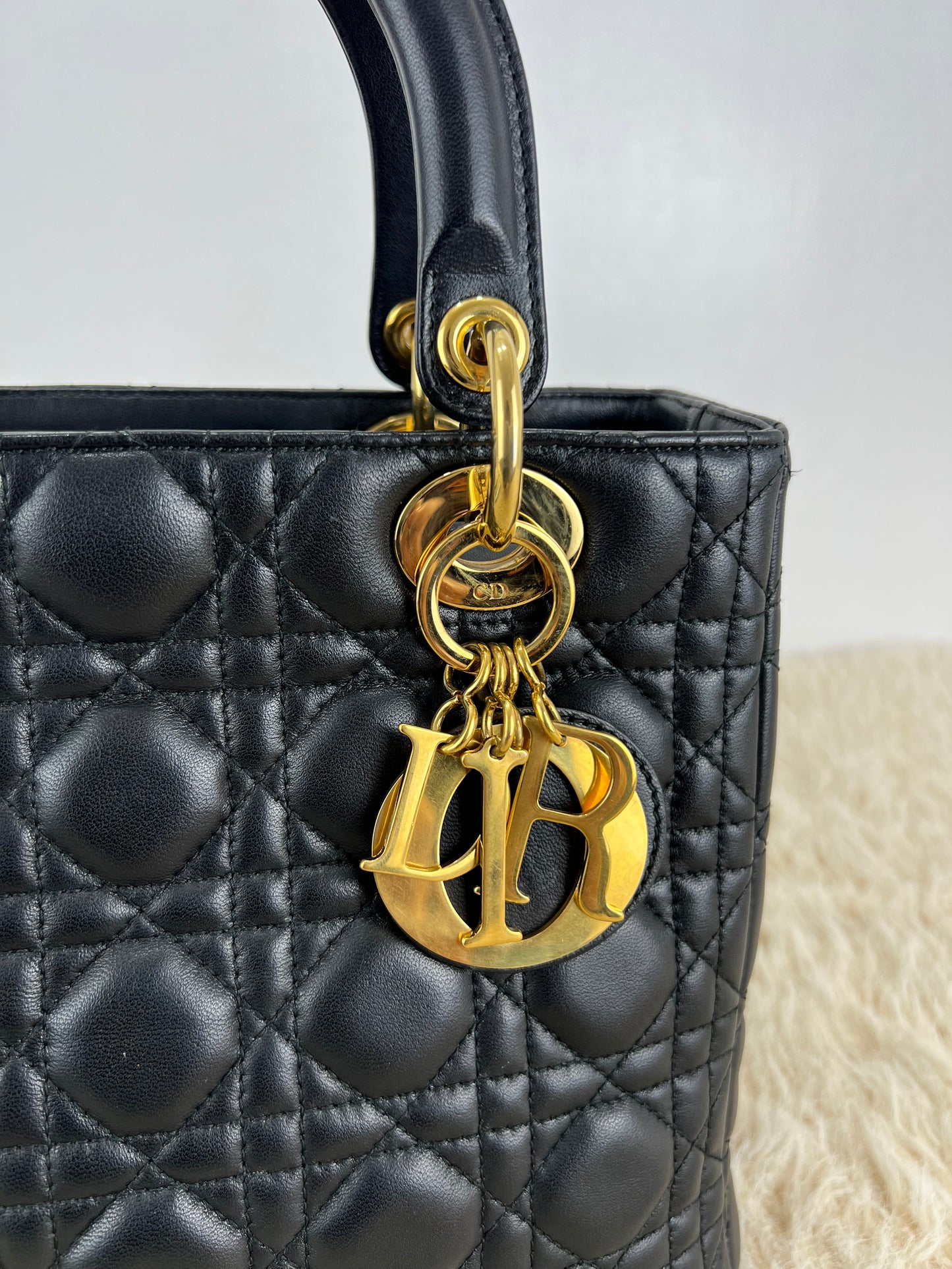 Lady Dior Black Cannage Quilt Lambskin Medium