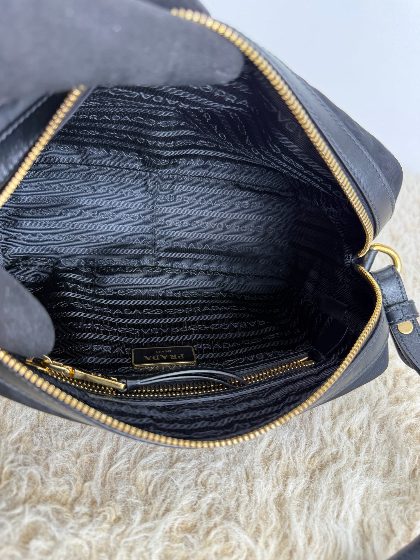Prada Leather Zip Top Camera Crossbody Bag