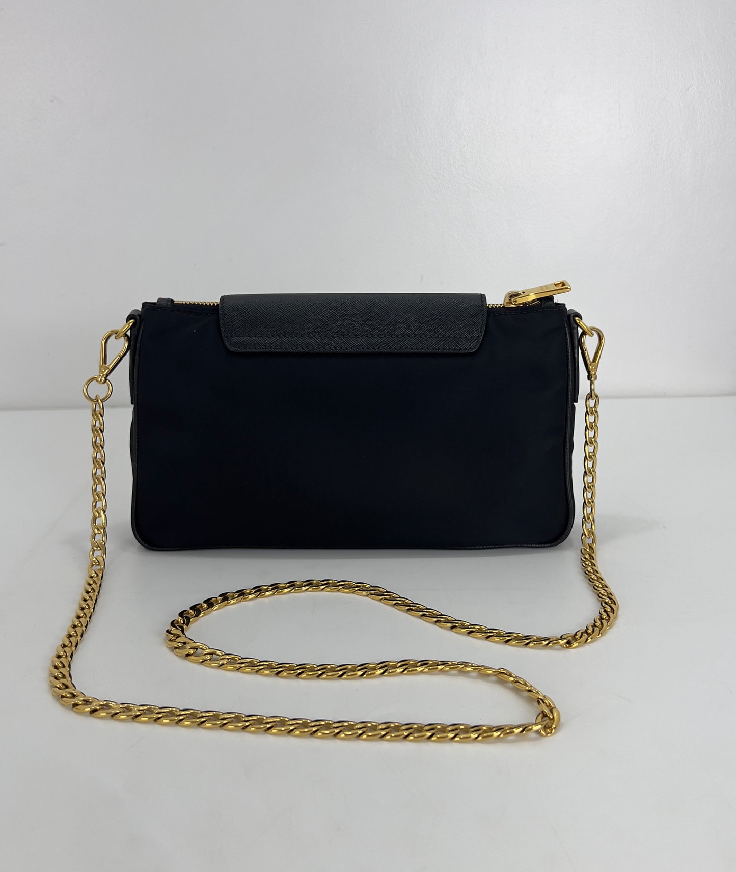 Prada Black Tessuto Nylon Saffiano Chain