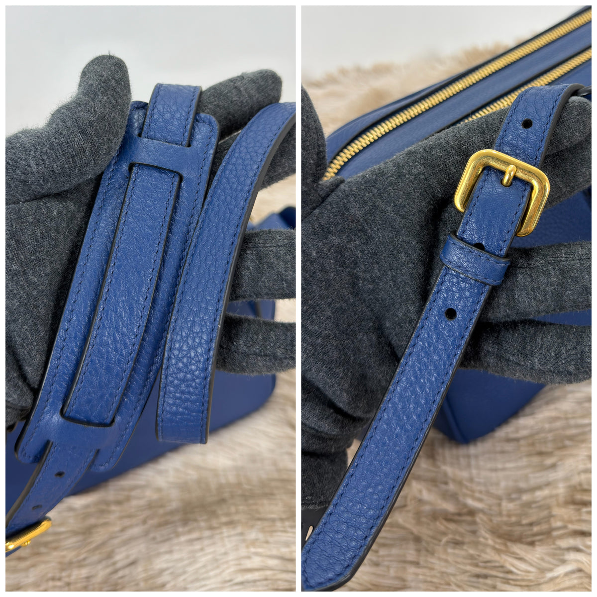 Prada Bluette Vitello Phenix Double Zip Camera Bag