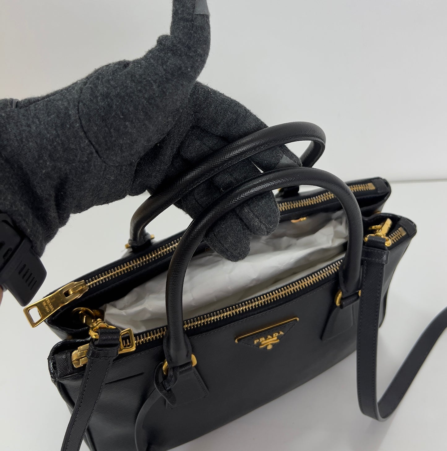 Prada Saffiano Leather Small Galleria Double Zip Tote Bag