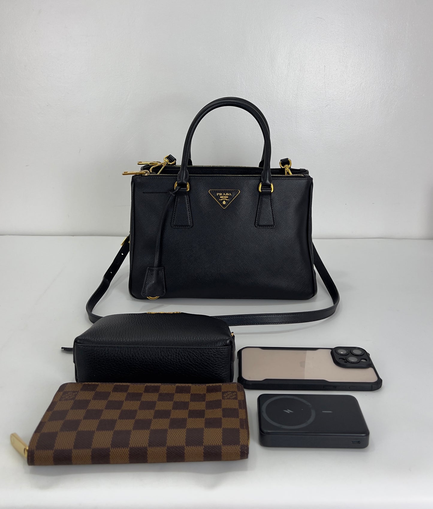 Prada Saffiano Leather Small Galleria Double Zip Tote Bag