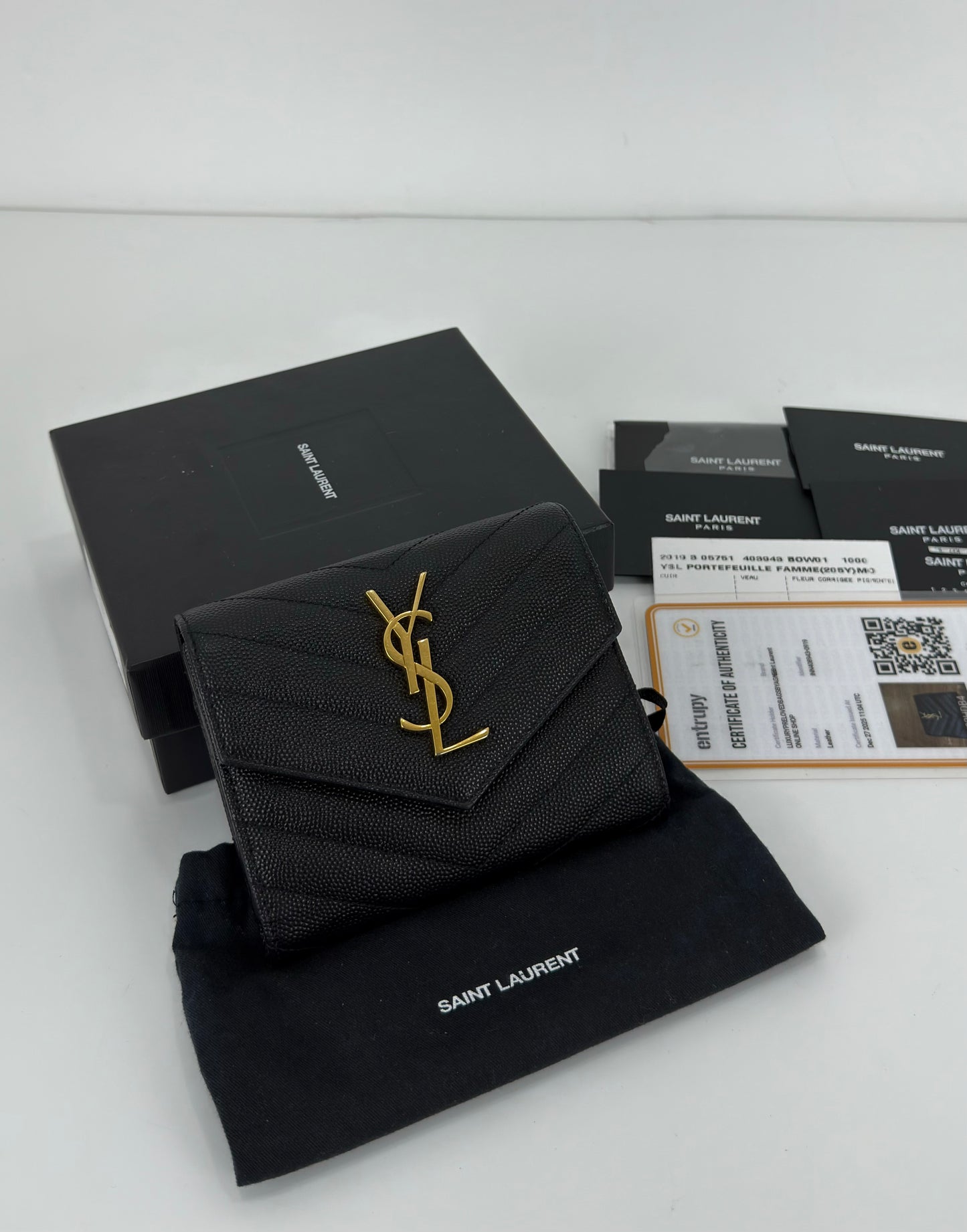 Saint Laurent Cassandre Matelassé Compact Tri-Fold Wallet