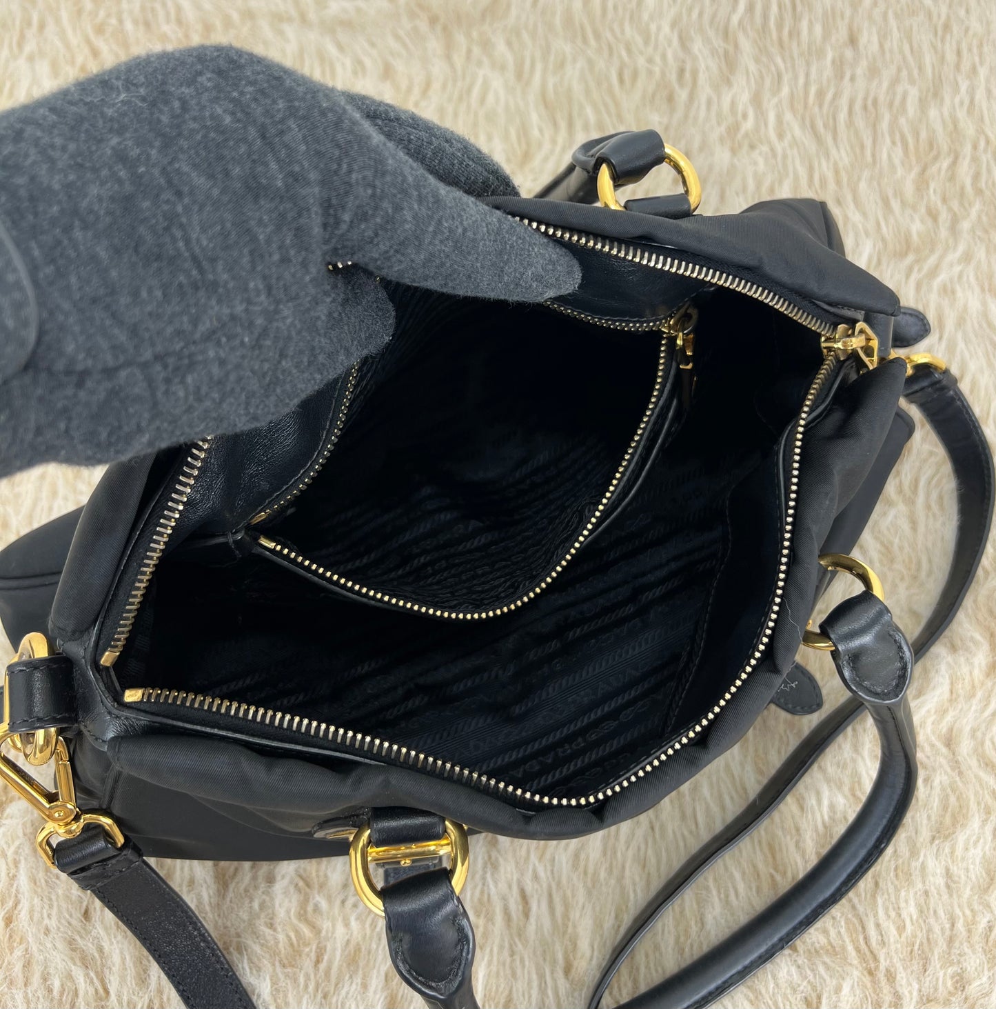 Prada Tessuto Nylon And Soft Calfskin Leather