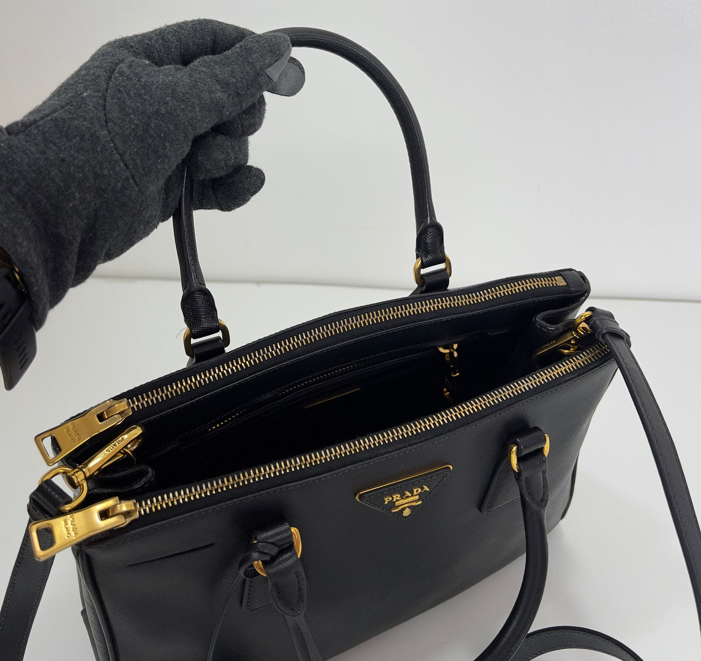 Prada Saffiano Leather Small Galleria Double Zip Tote Bag