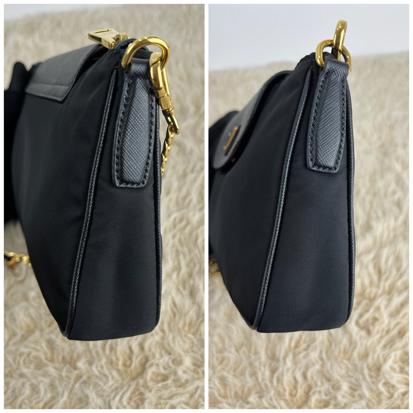 Prada Black Tessuto Nylon Saffiano Chain