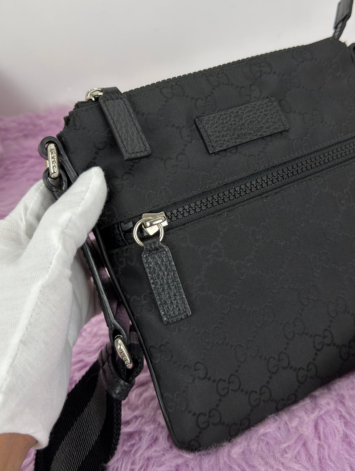 Gucci GG Nylon Monogram Flat Messenger Bag