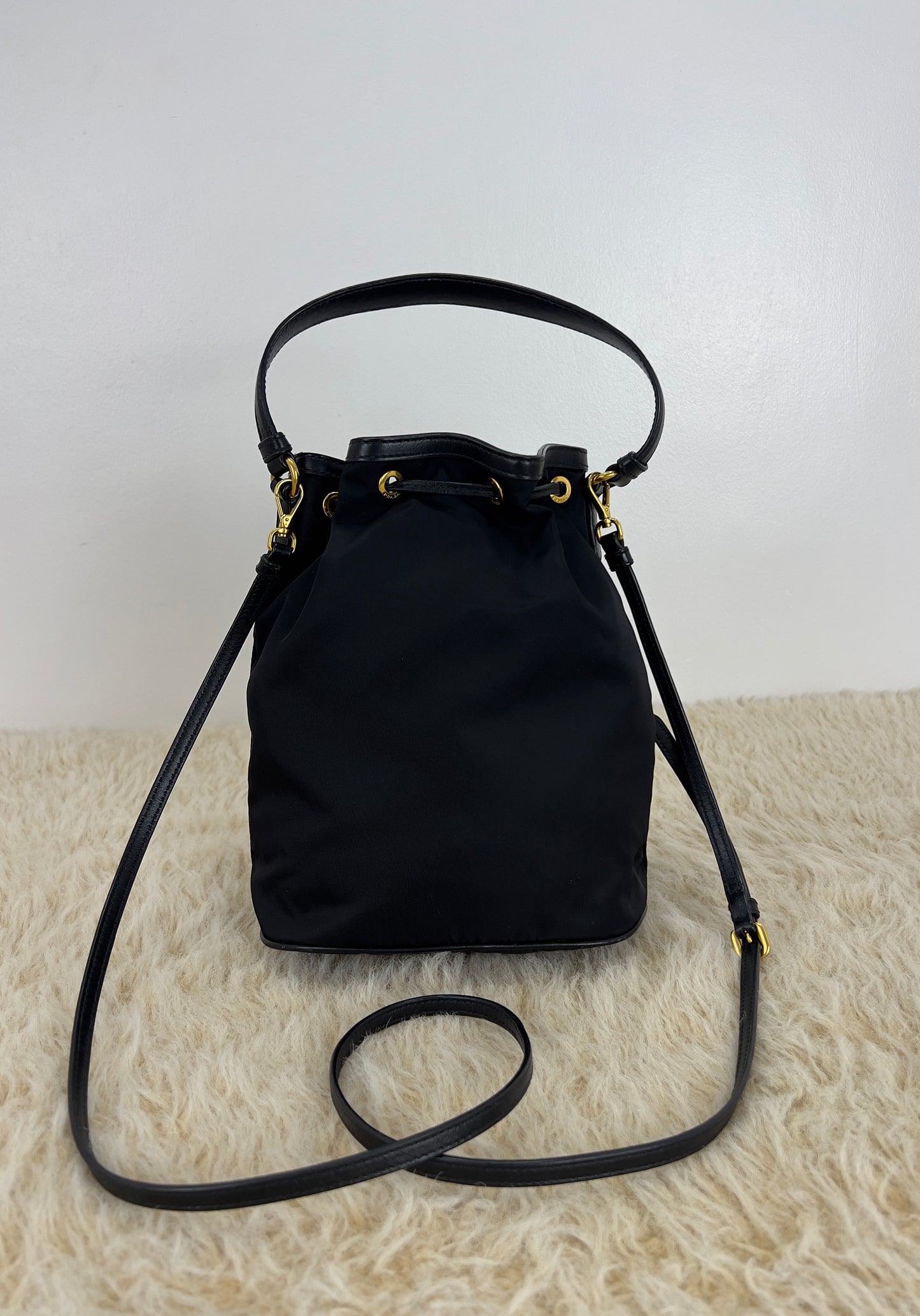 Prada Drawstring Bucket Bag Tessuto