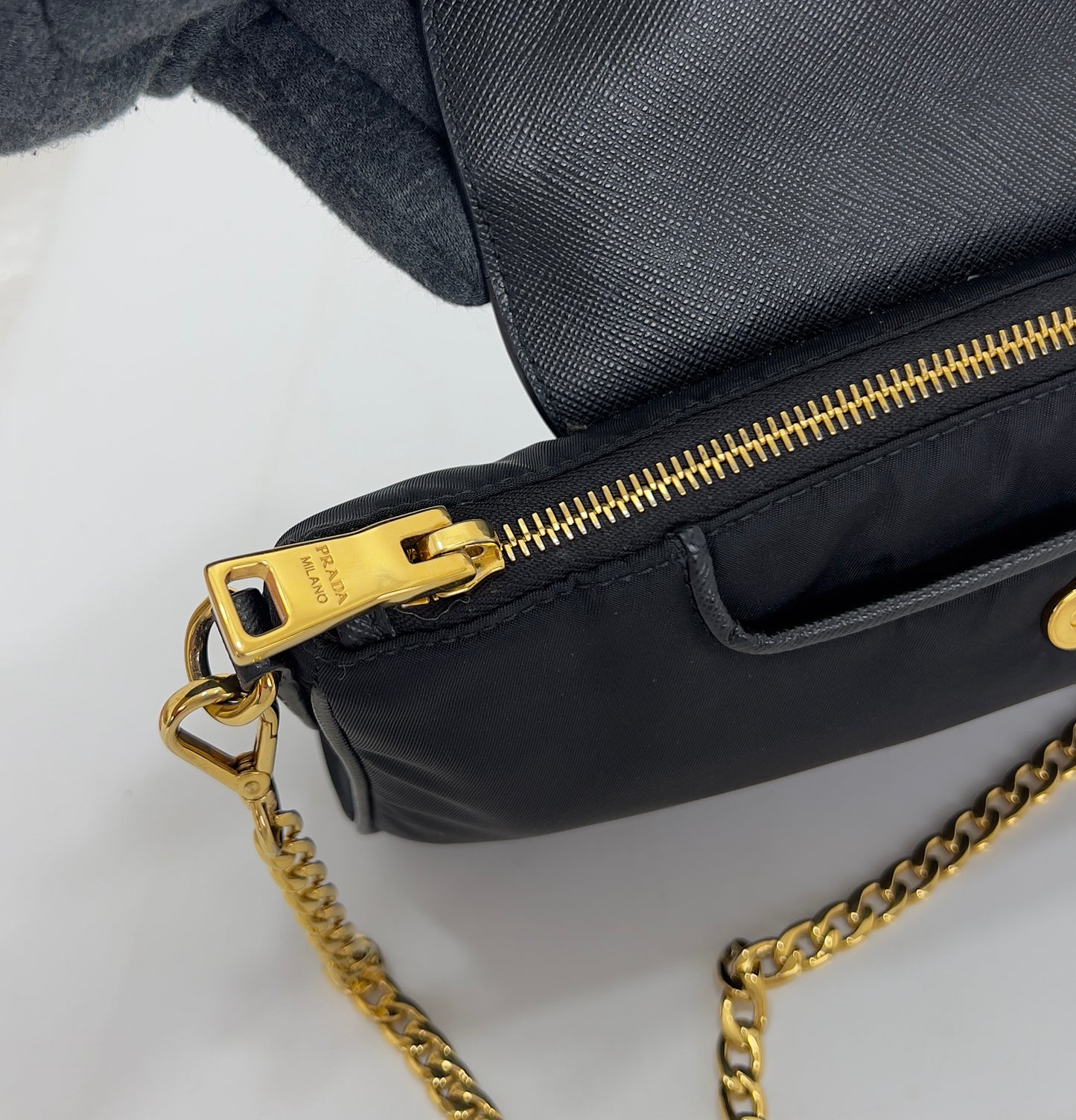 Prada Black Tessuto Nylon Saffiano Chain