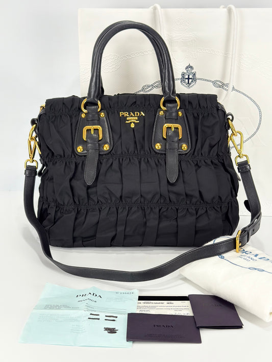 Prada Black Tessuto Nylon Gaufre Tote Bag BN1336