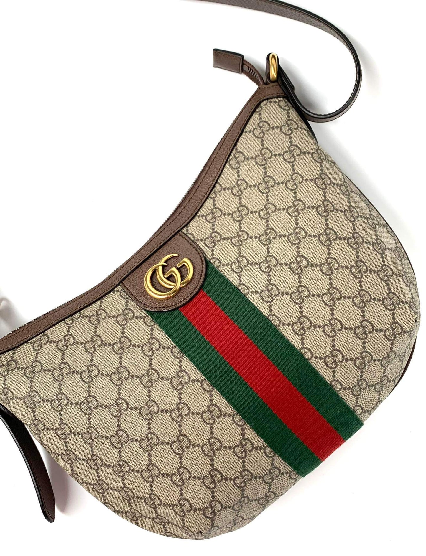 Gucci Beige GG Supreme Web Ophidia Small Half Moon Hobo