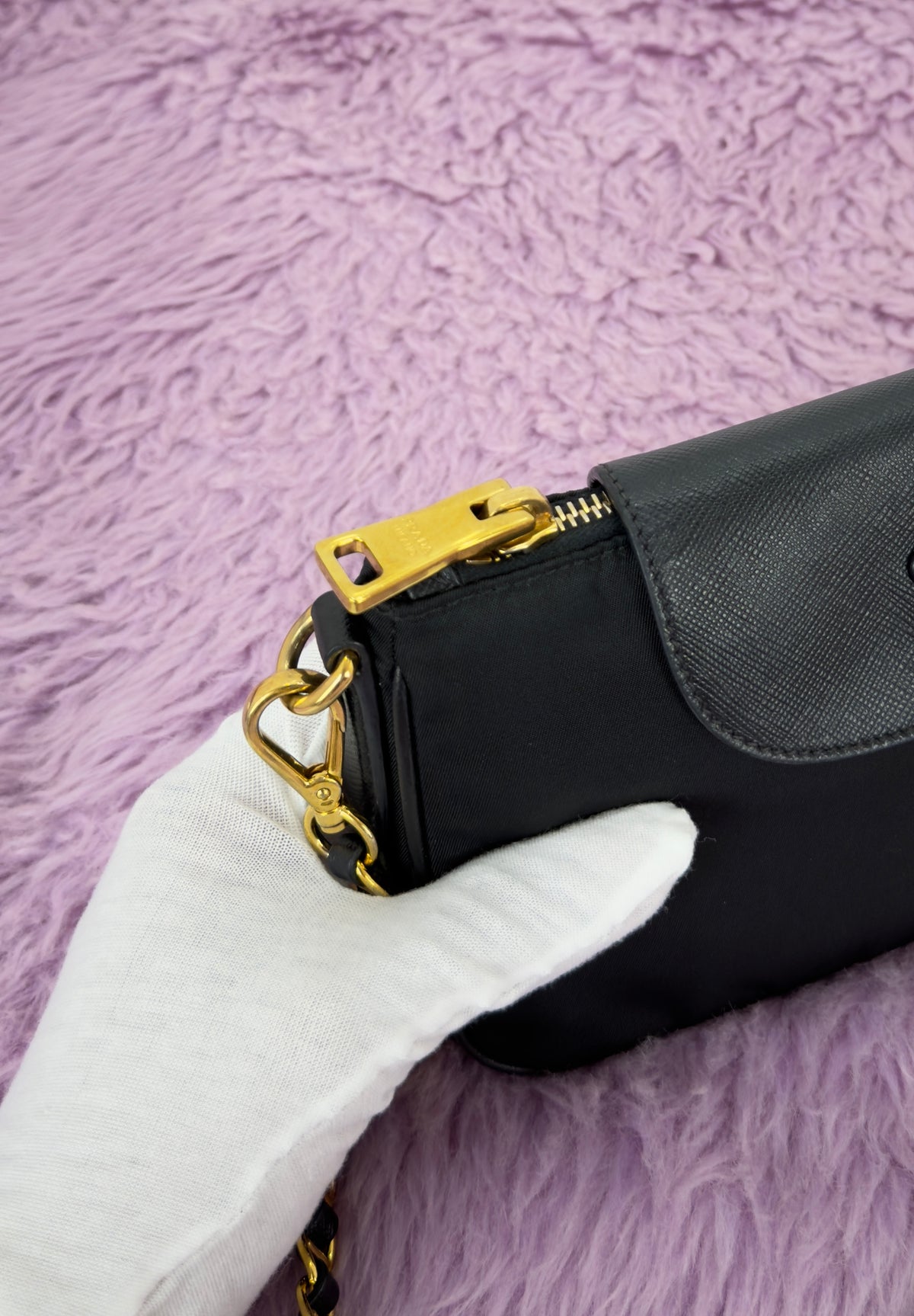 Prada Tessuto Nylon Saffiano Leather Chain Crossbody