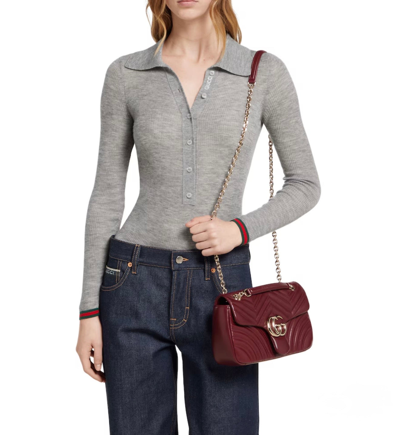 Gucci GG Marmont Medium In Rosso Ancora Red Leather