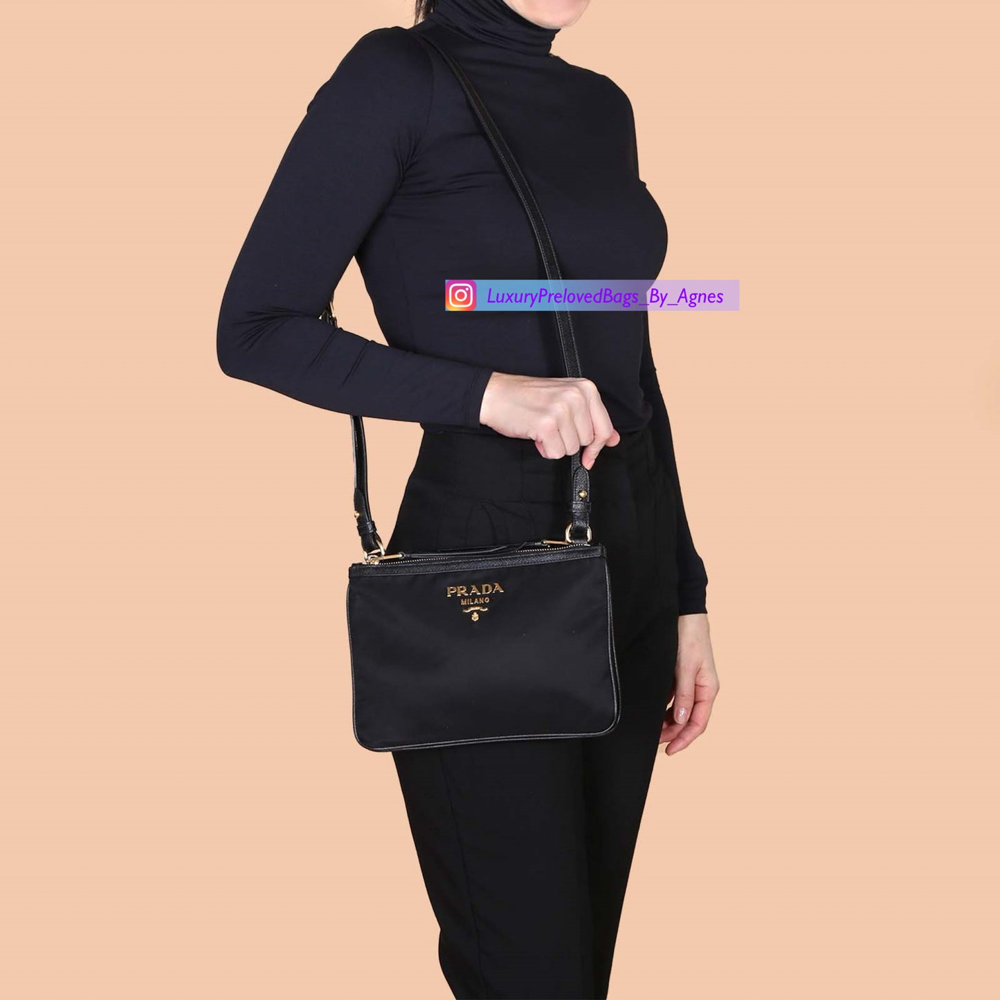 Prada Tessuto Nylon Soft Calf Double Zip