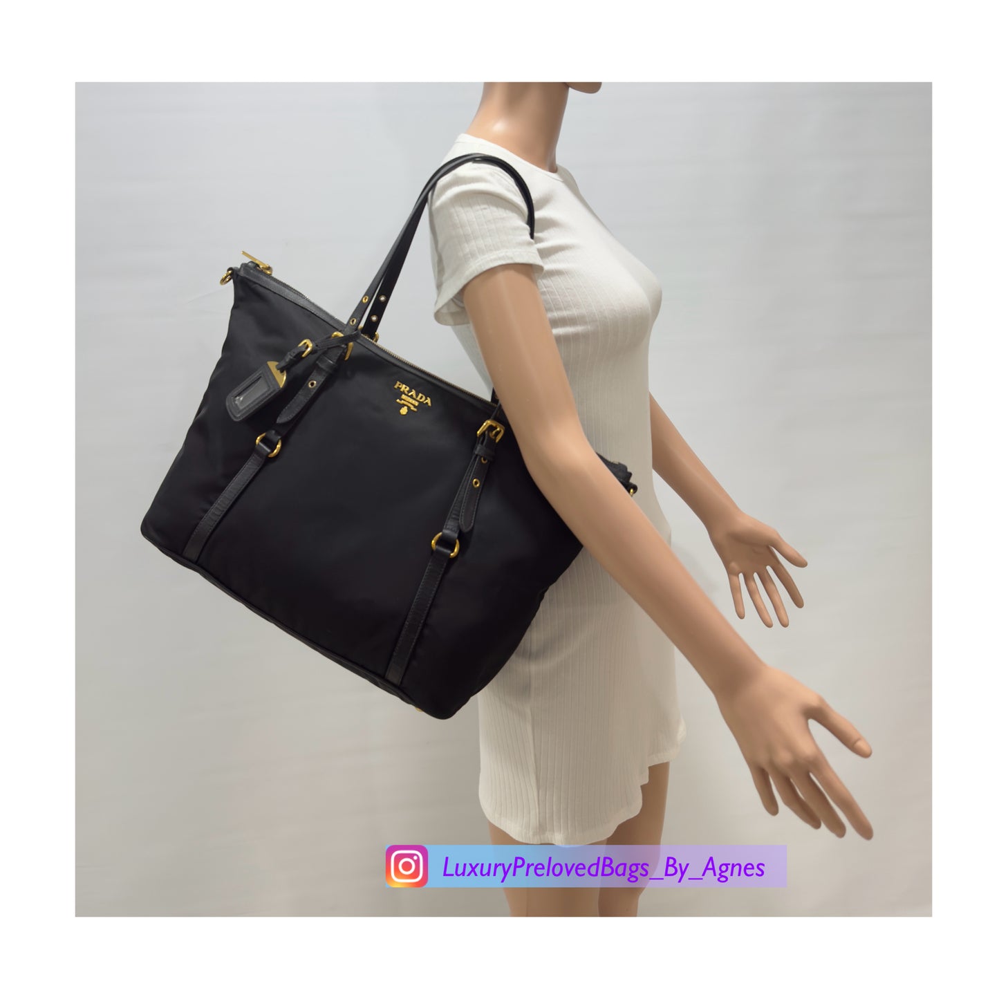 Prada Black Tessuto Nylon And Saffiano
Leather Tote Bag - BR4253