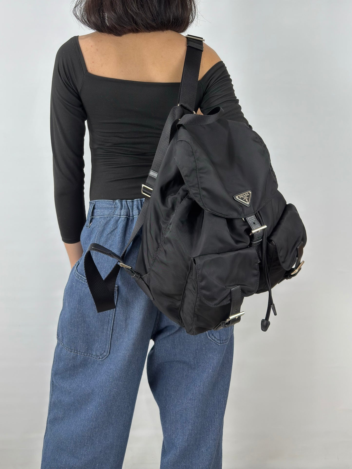 Prada Enamel Triangle Logo Re-Nylon Medium Backpack