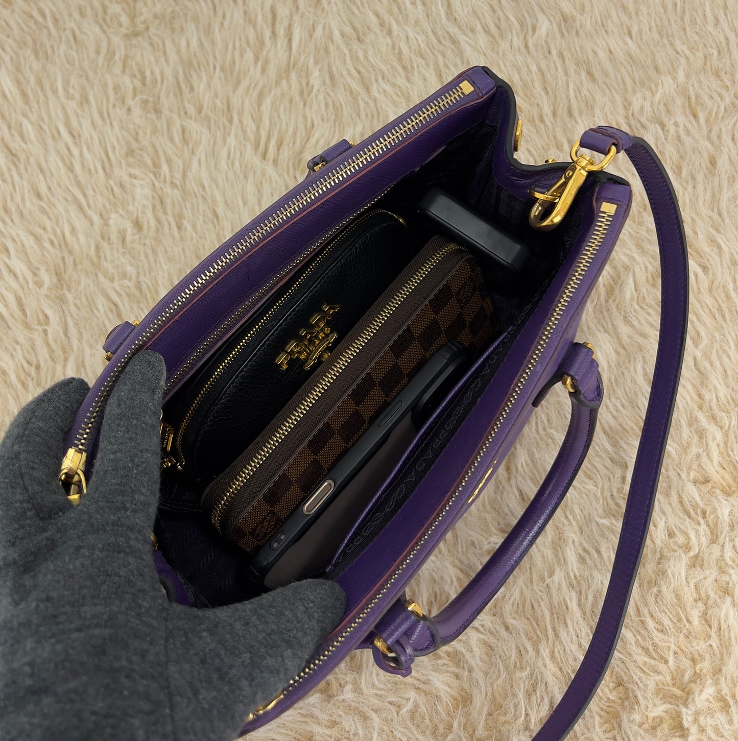 Prada Saffiano Leather Small Galleria Double Zip Tote Bag
