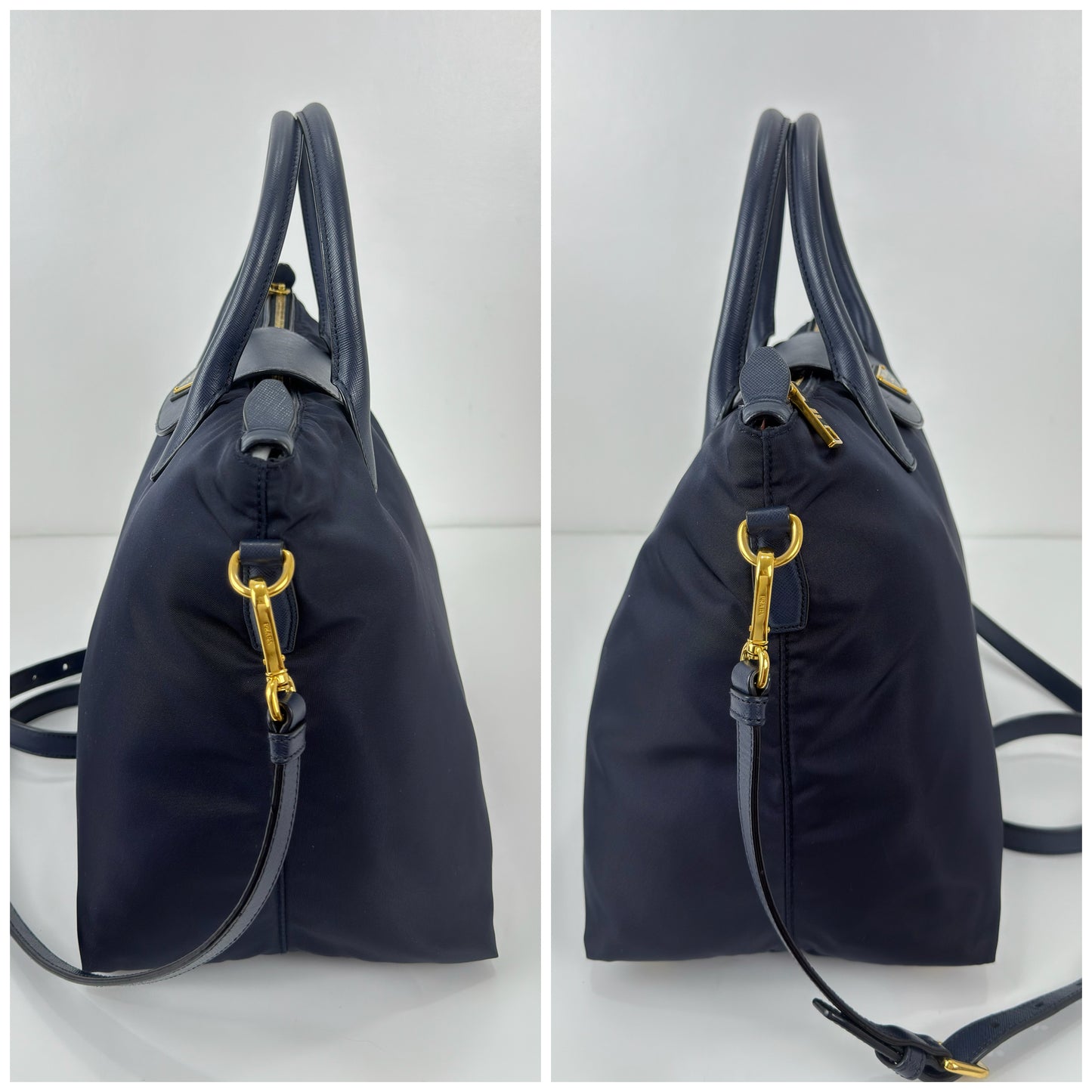 Prada Blue Tessuto Nylon And Saffiano
Leather Tote Bag BN2541