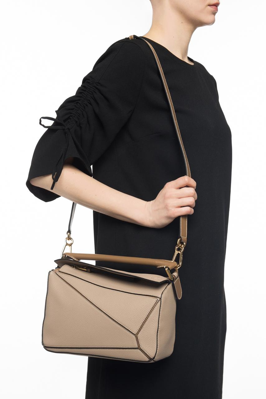 Loewe Grained Calfskin Small Puzzle Bag In Sand And Mink
