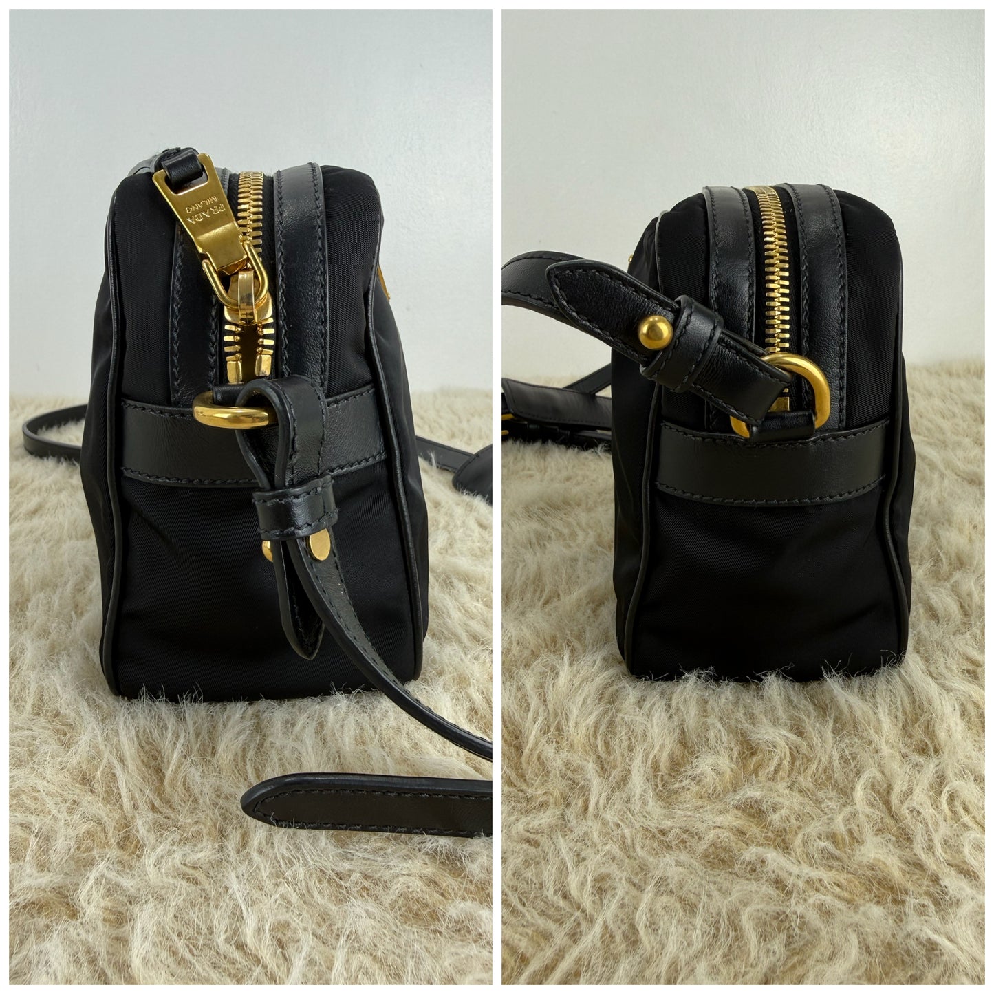 Prada Leather Zip Top Camera Crossbody Bag