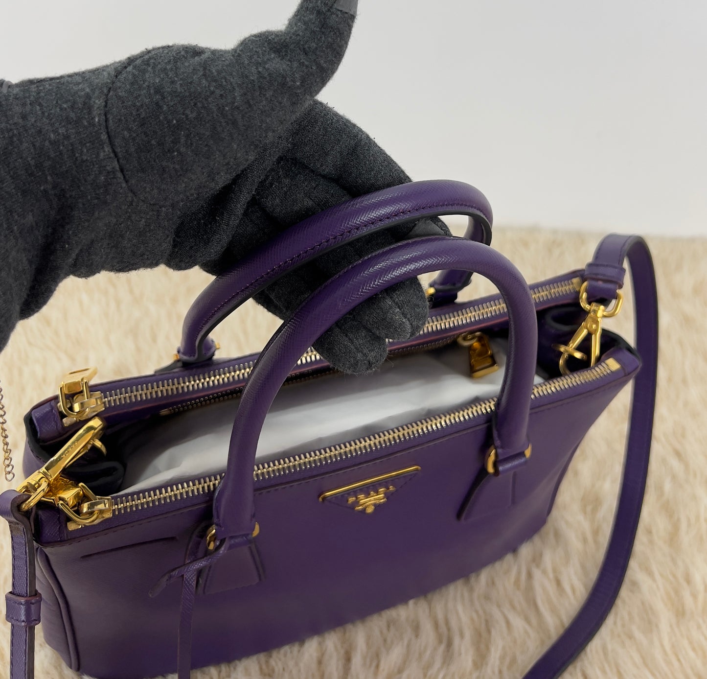 Prada Saffiano Leather Small Galleria Double Zip Tote Bag