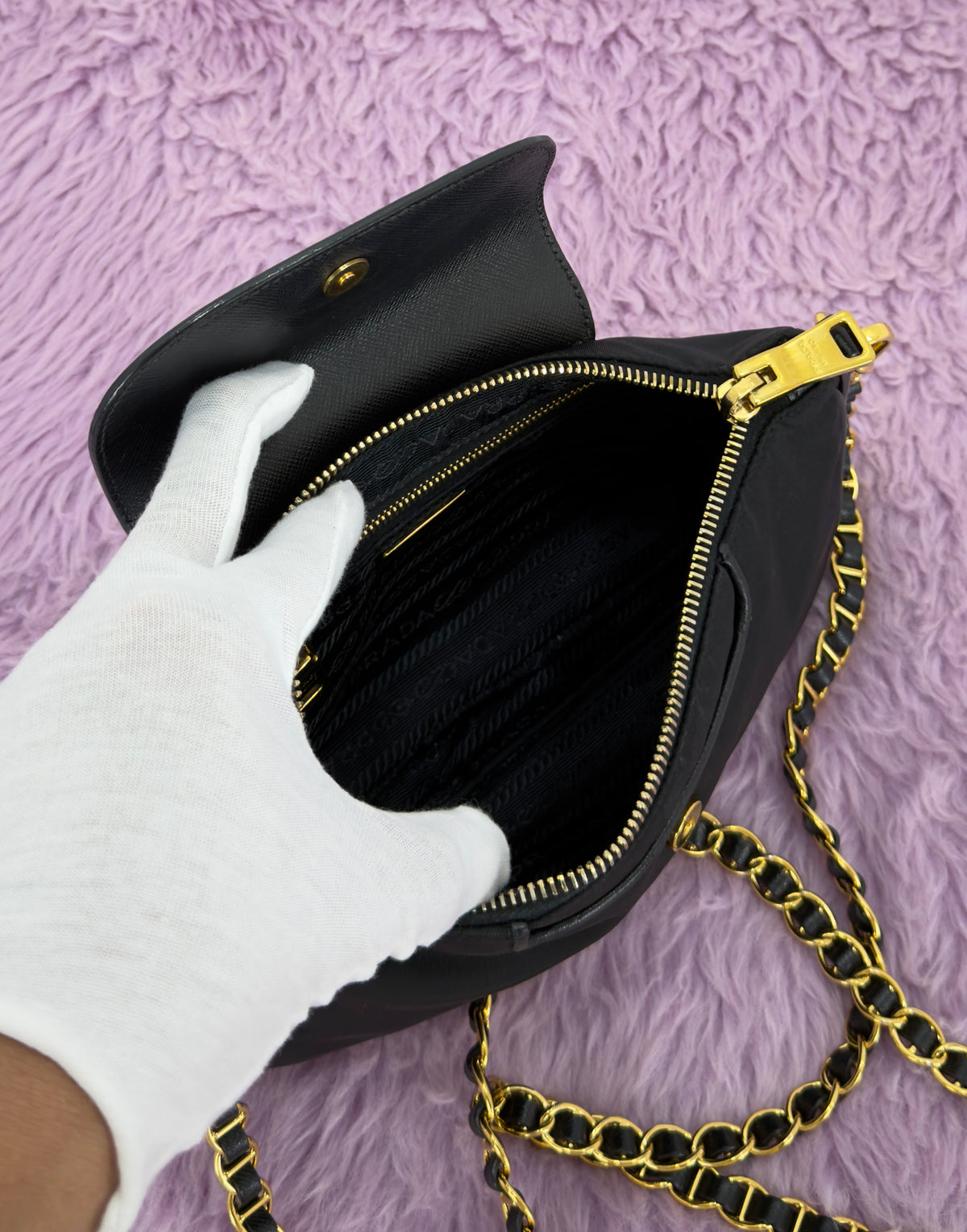 Prada Tessuto Nylon Saffiano Leather Chain Crossbody