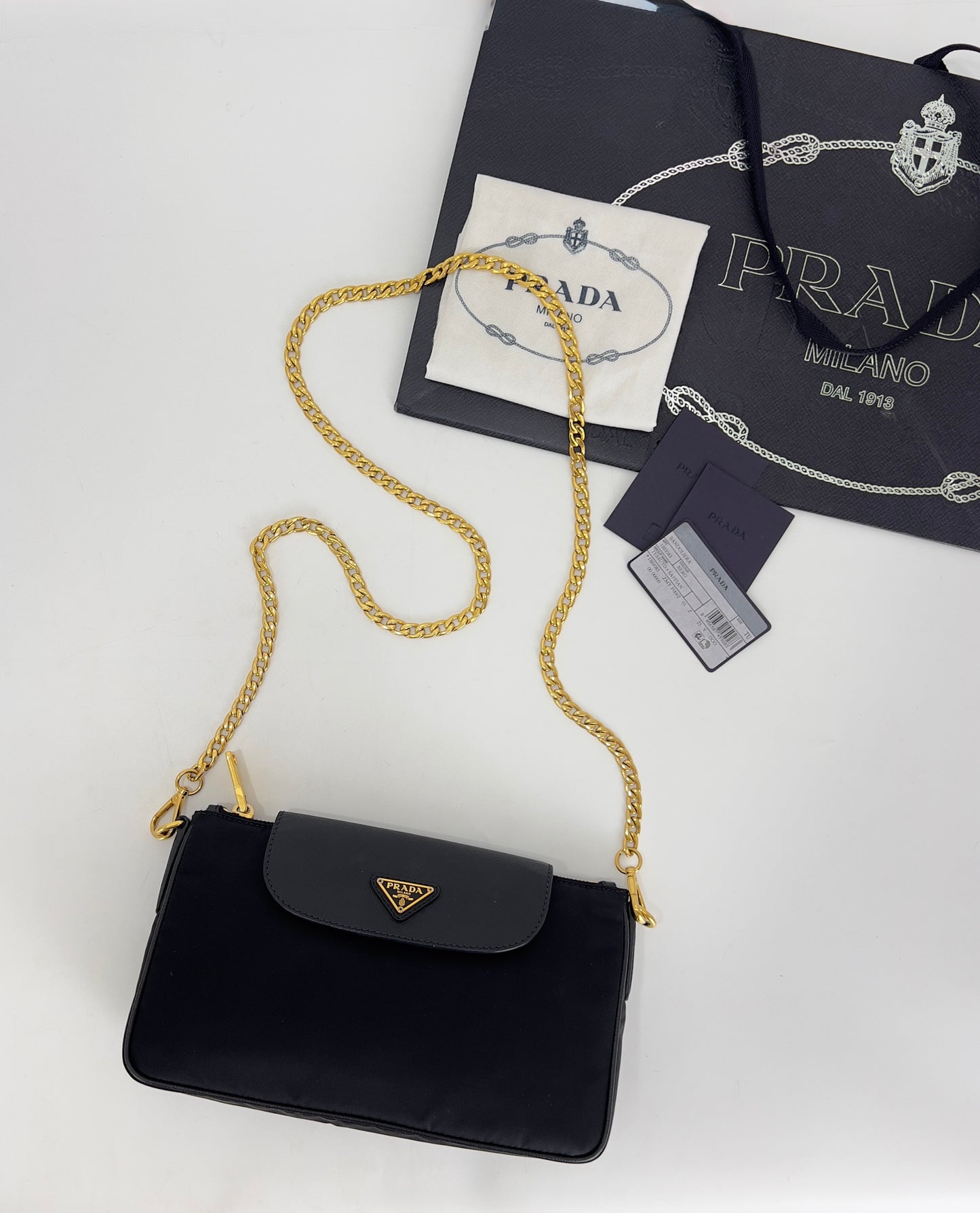 Prada Black Tessuto Nylon Saffiano Chain
