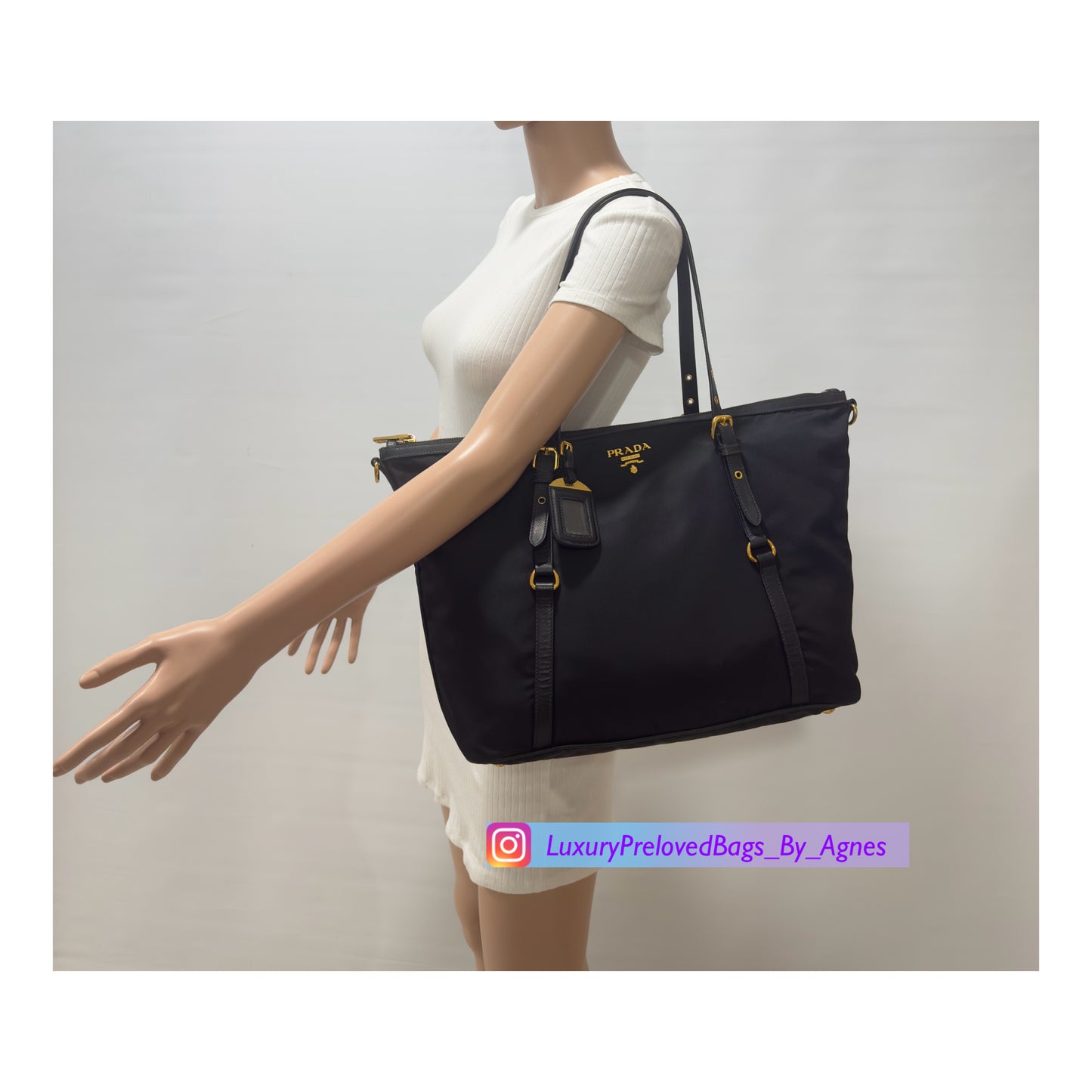 Prada Black Tessuto Nylon And Saffiano
Leather Tote Bag - BR4253
