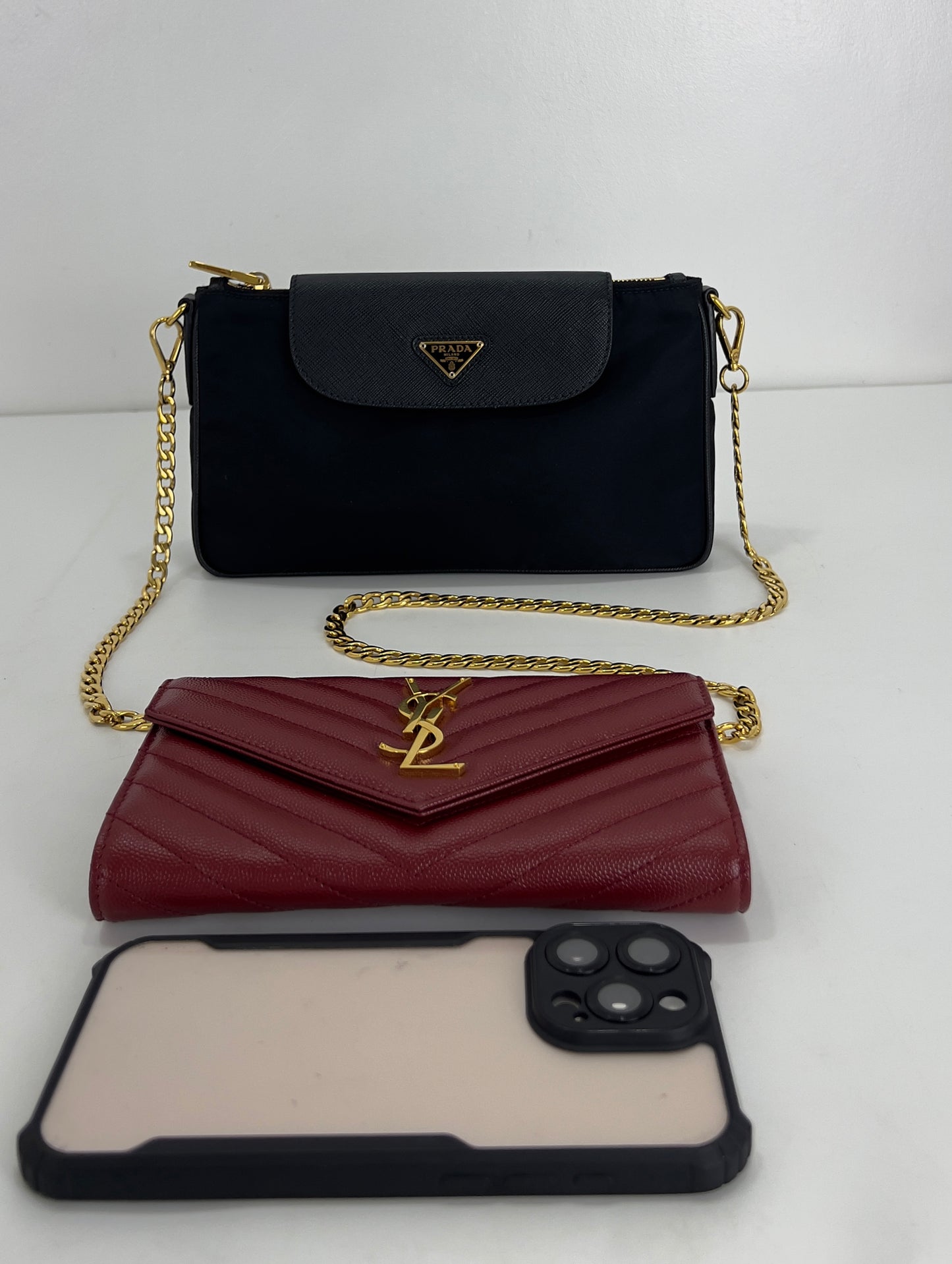 Prada Black Tessuto Nylon Saffiano Chain