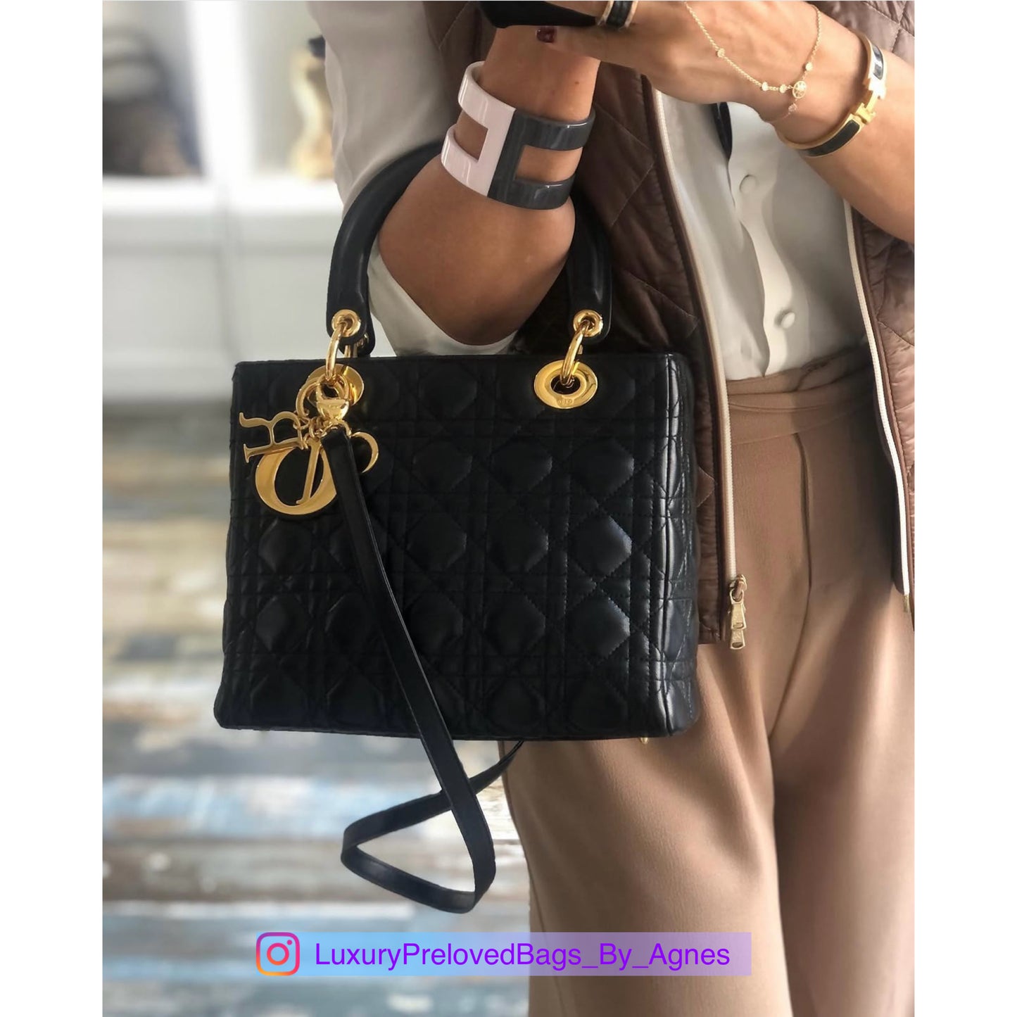 Lady Dior Black Cannage Quilt Lambskin Medium