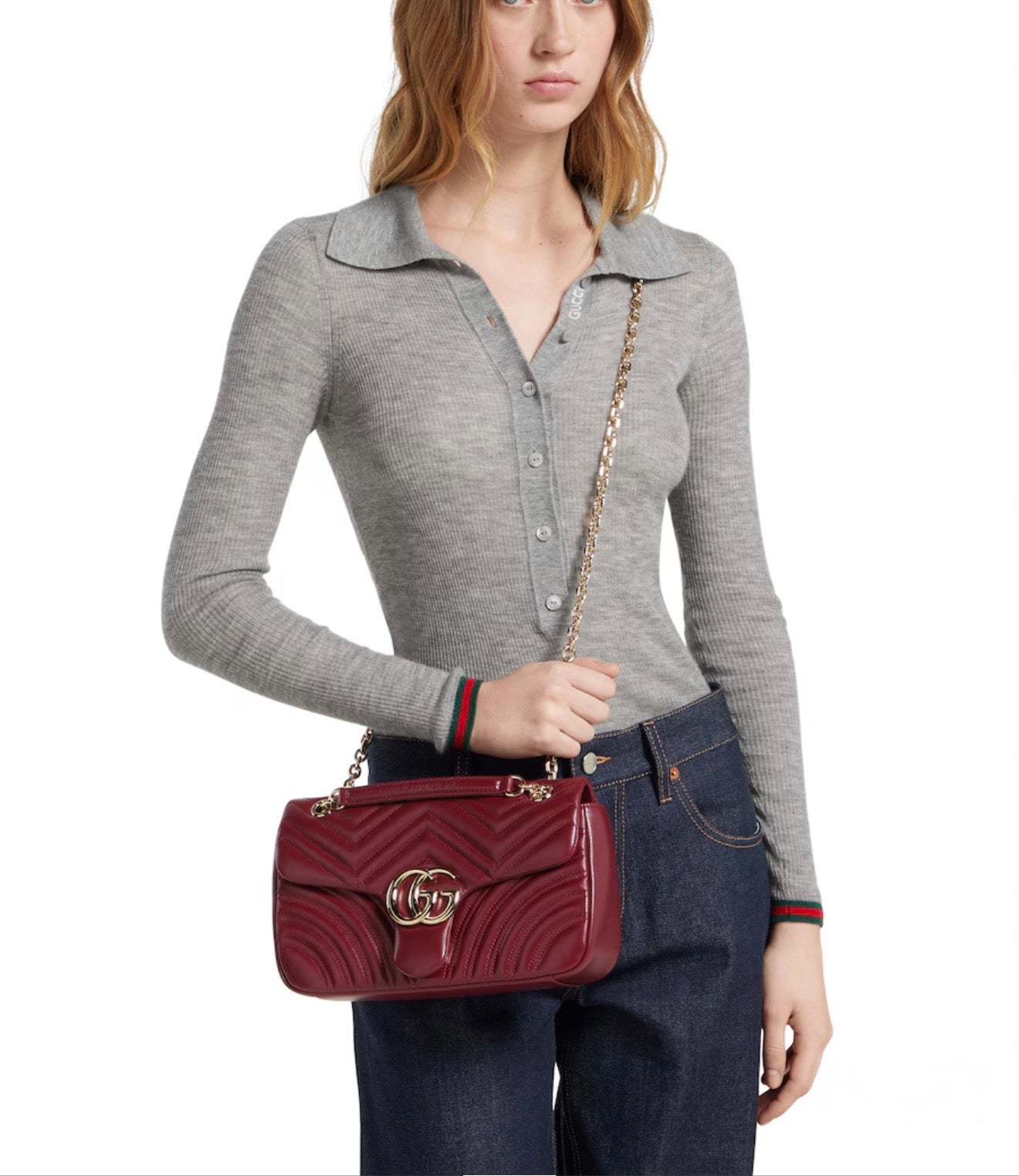 Gucci GG Marmont Medium In Rosso Ancora Red Leather