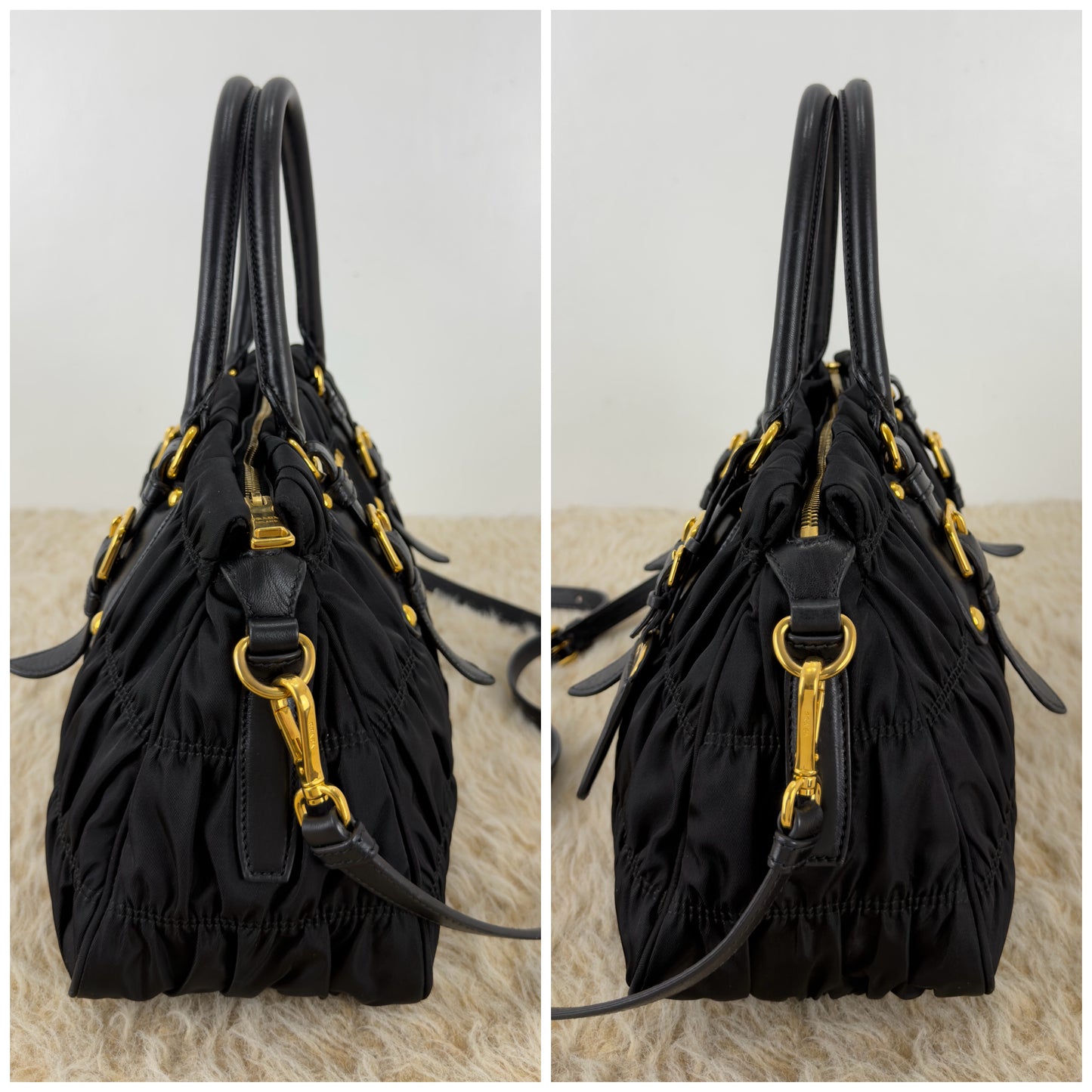 Prada Tessuto Gaufre Two Way Nylon Satchel Bag