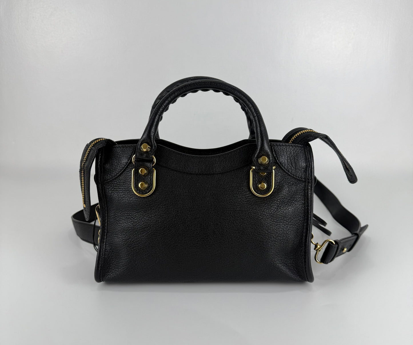 Balenciaga Black Leather Mini Classic Metallic Edge City Bag