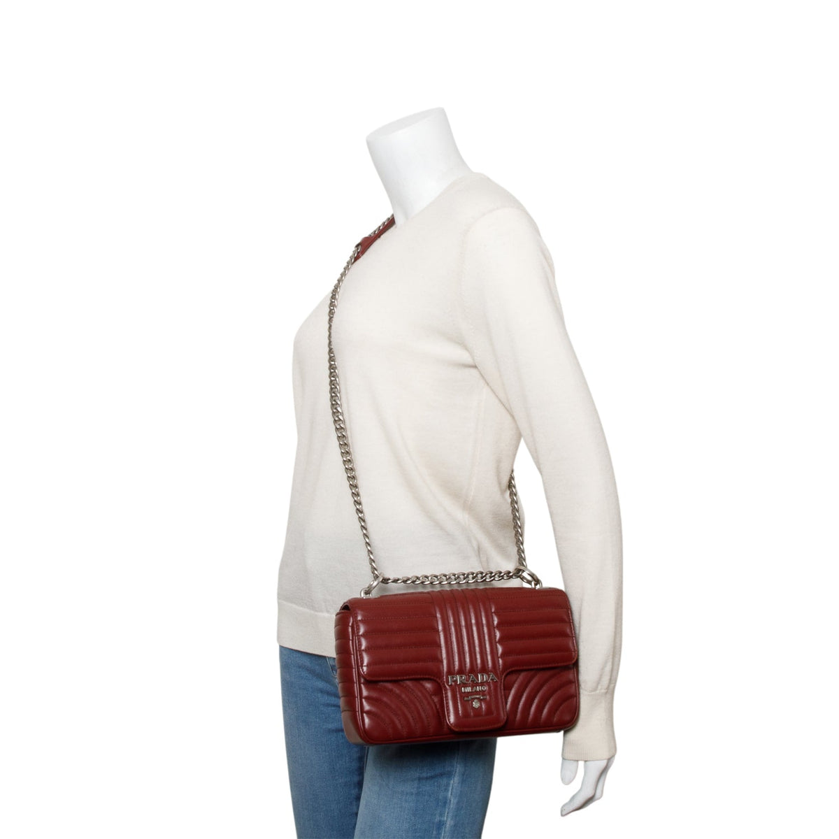 Prada Burgundy Soft Calf Impuntu Diagramme Medium