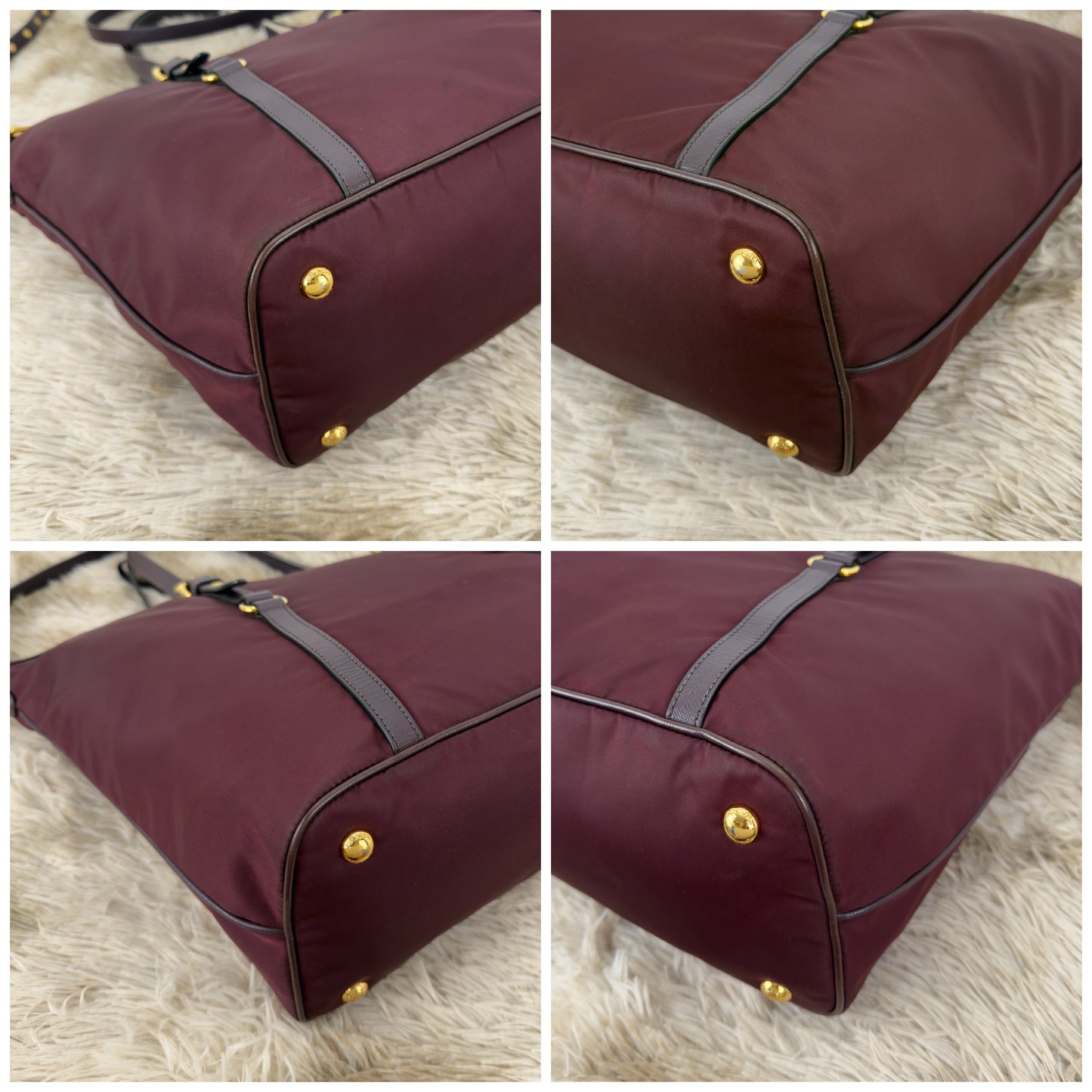 Prada Tessuto Nylon and Saffiano Leather Tote Bag In Burgundy
