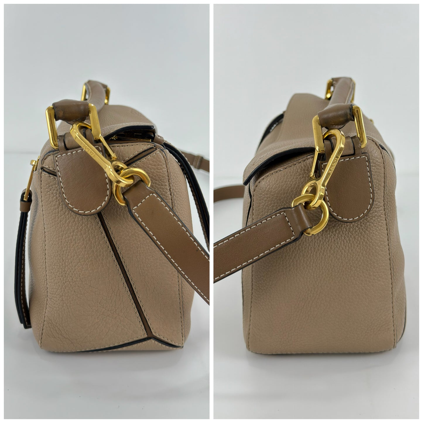 Loewe Grained Calfskin Small Puzzle Bag In Sand And Mink