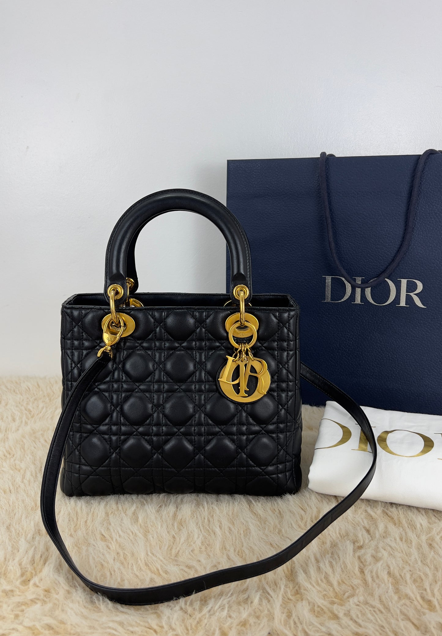 Lady Dior Black Cannage Quilt Lambskin Medium