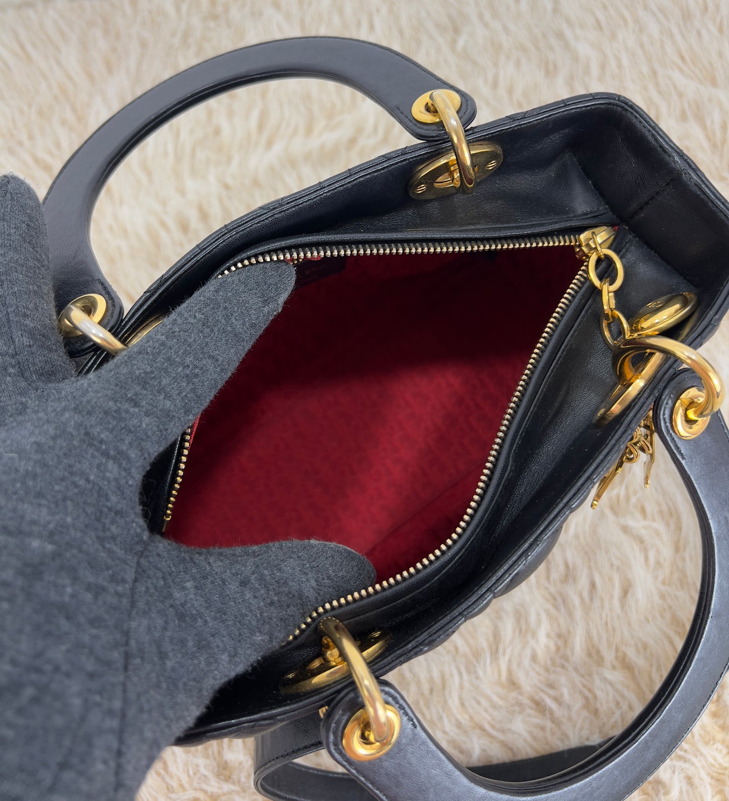 Lady Dior Black Cannage Quilt Lambskin Medium