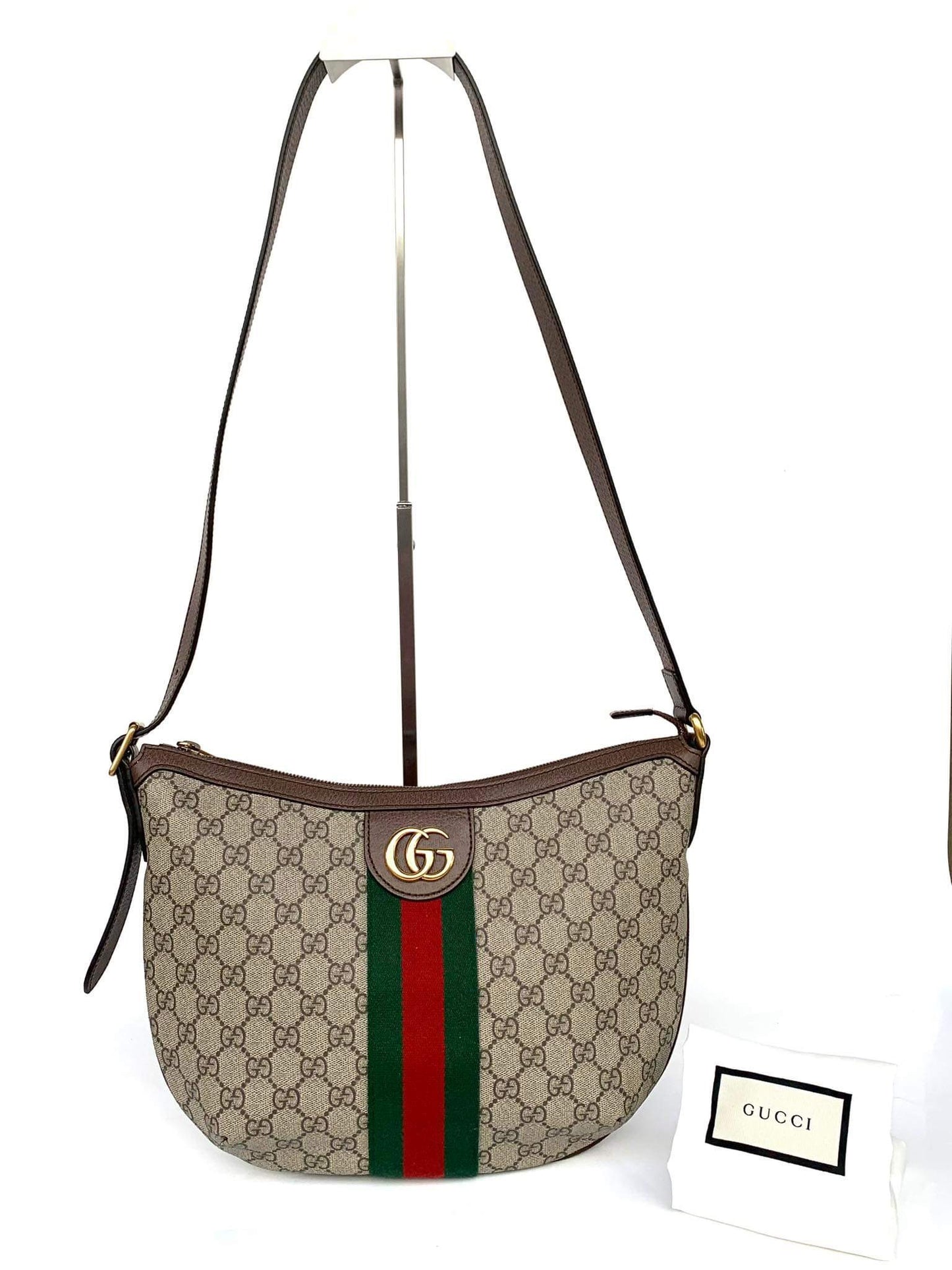 Gucci Beige GG Supreme Web Ophidia Small Half Moon Hobo
