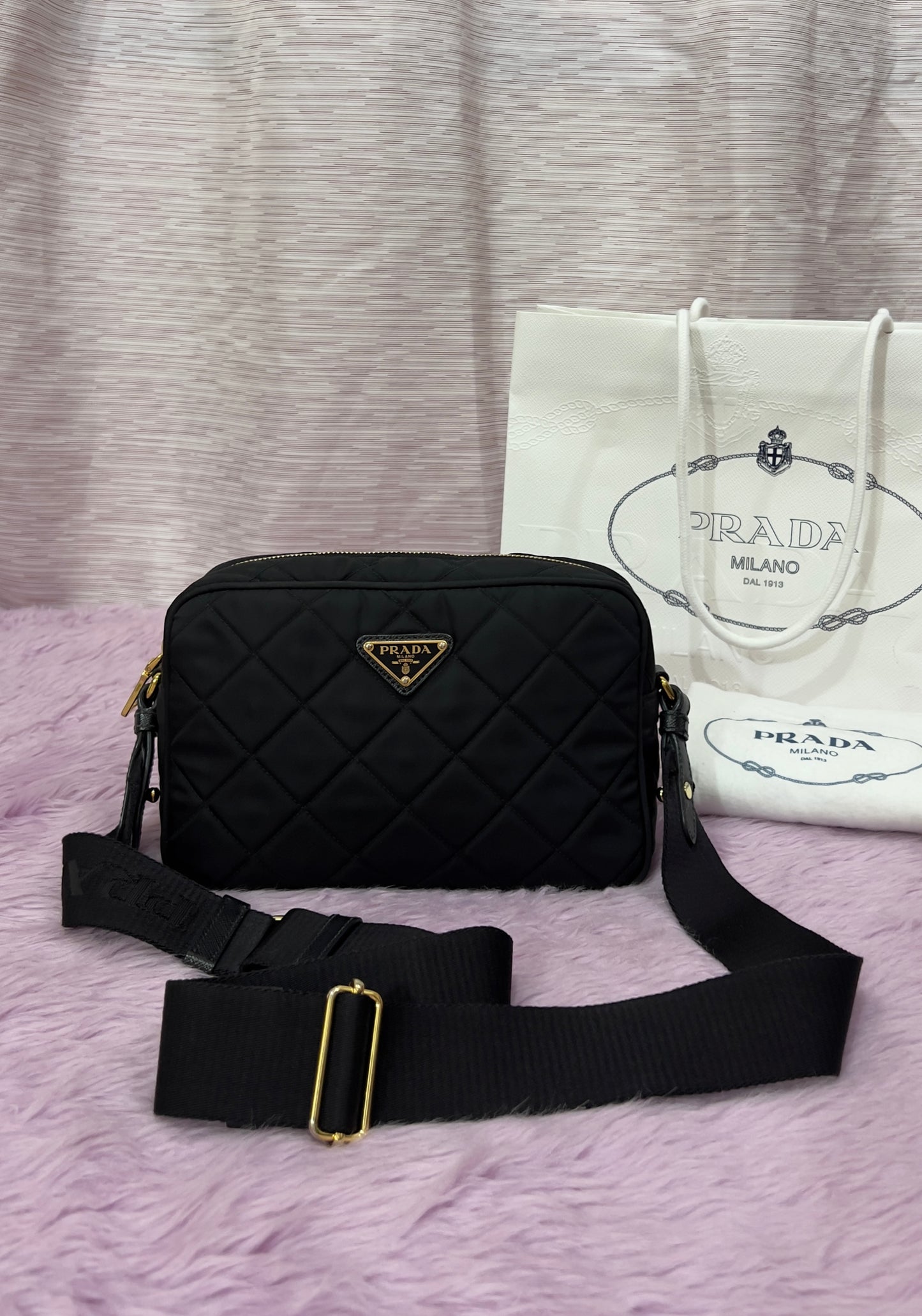Prada Tessuto Black Quilted Camera Bag