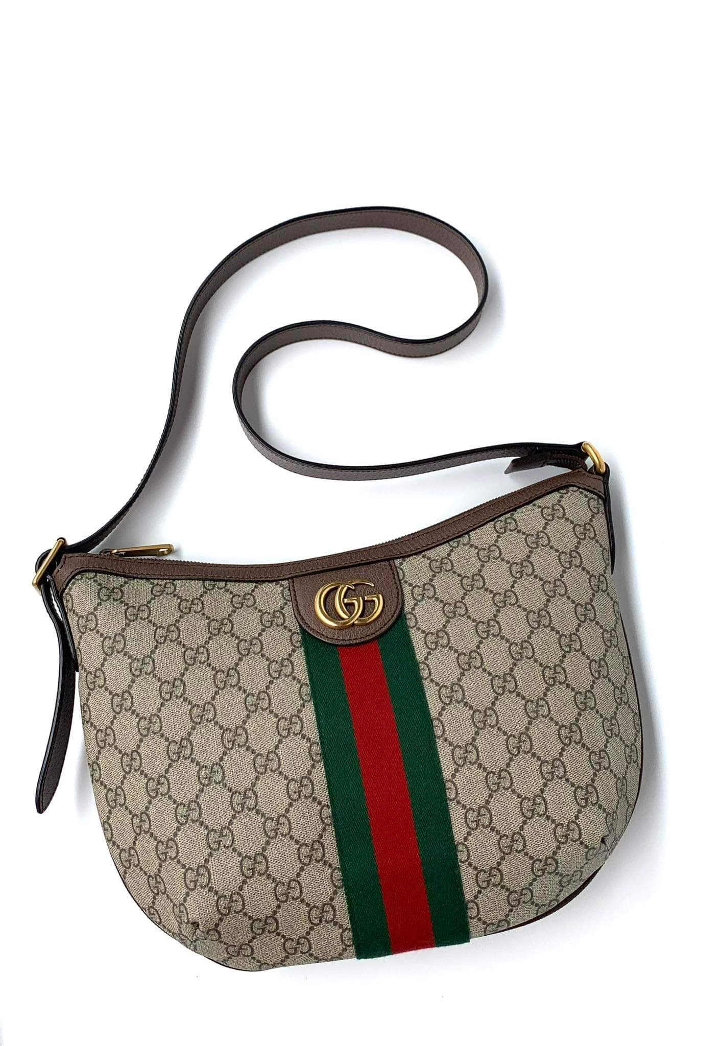 Gucci Beige GG Supreme Web Ophidia Small Half Moon Hobo