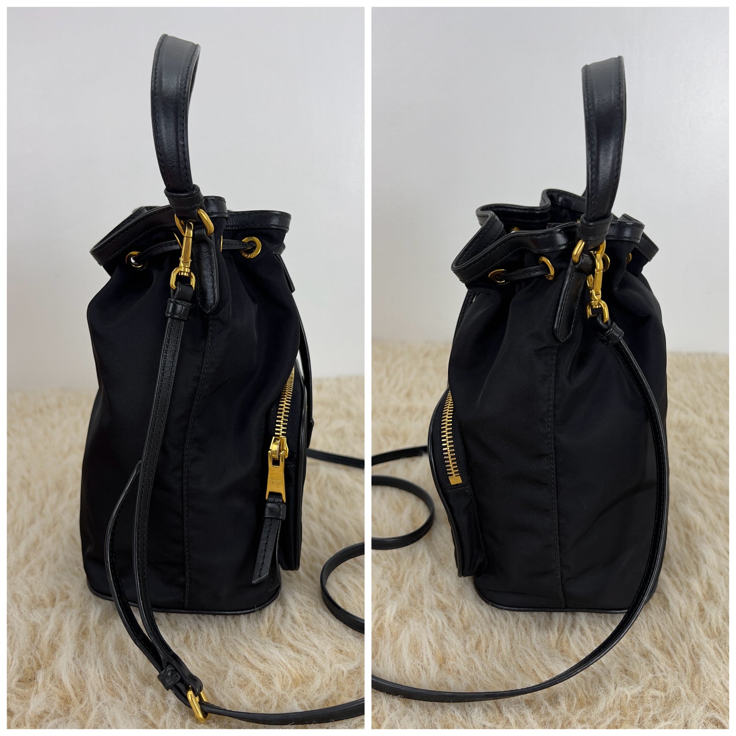 Prada Drawstring Bucket Bag Tessuto