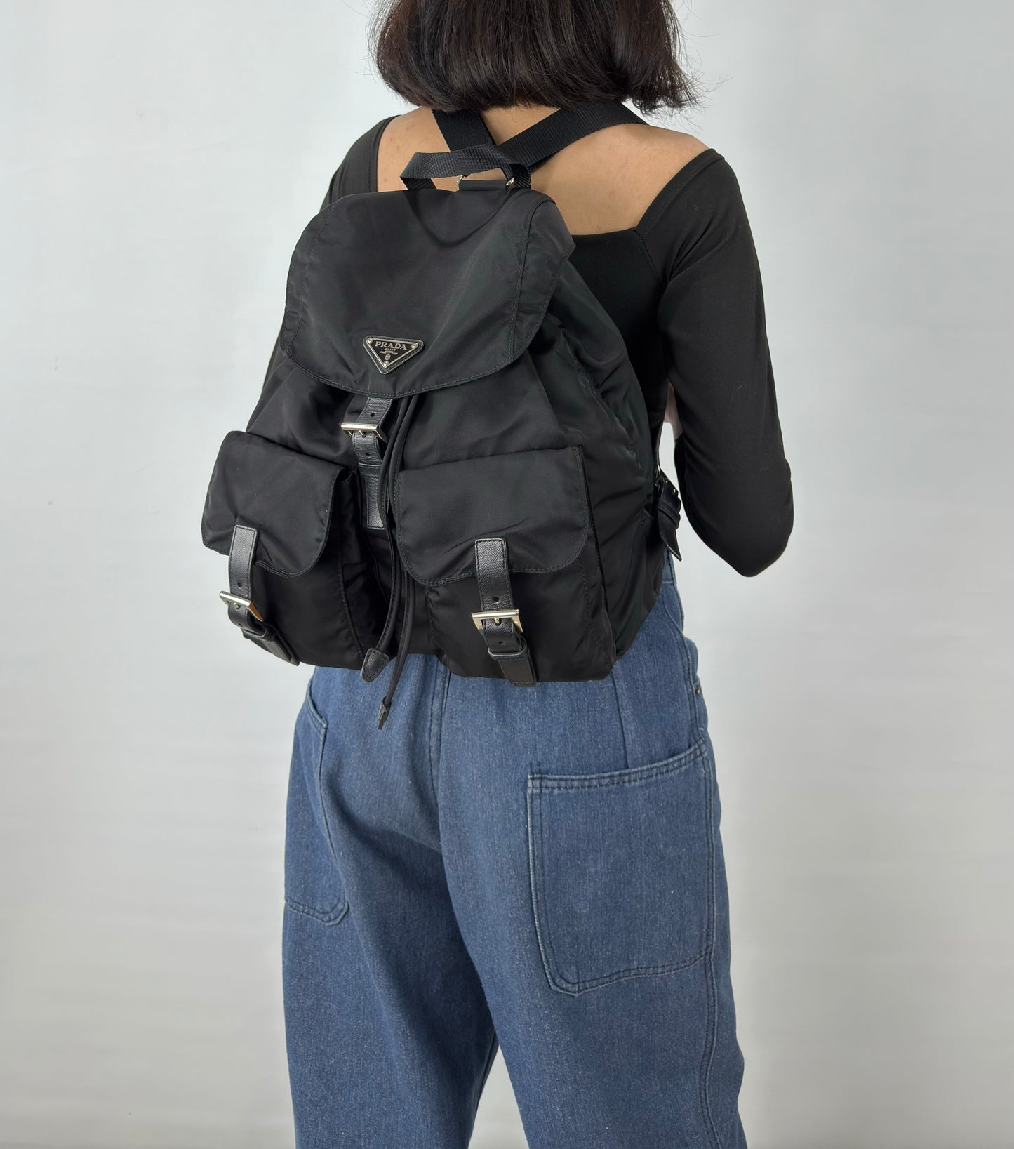 Prada Enamel Triangle Logo Re-Nylon Medium Backpack