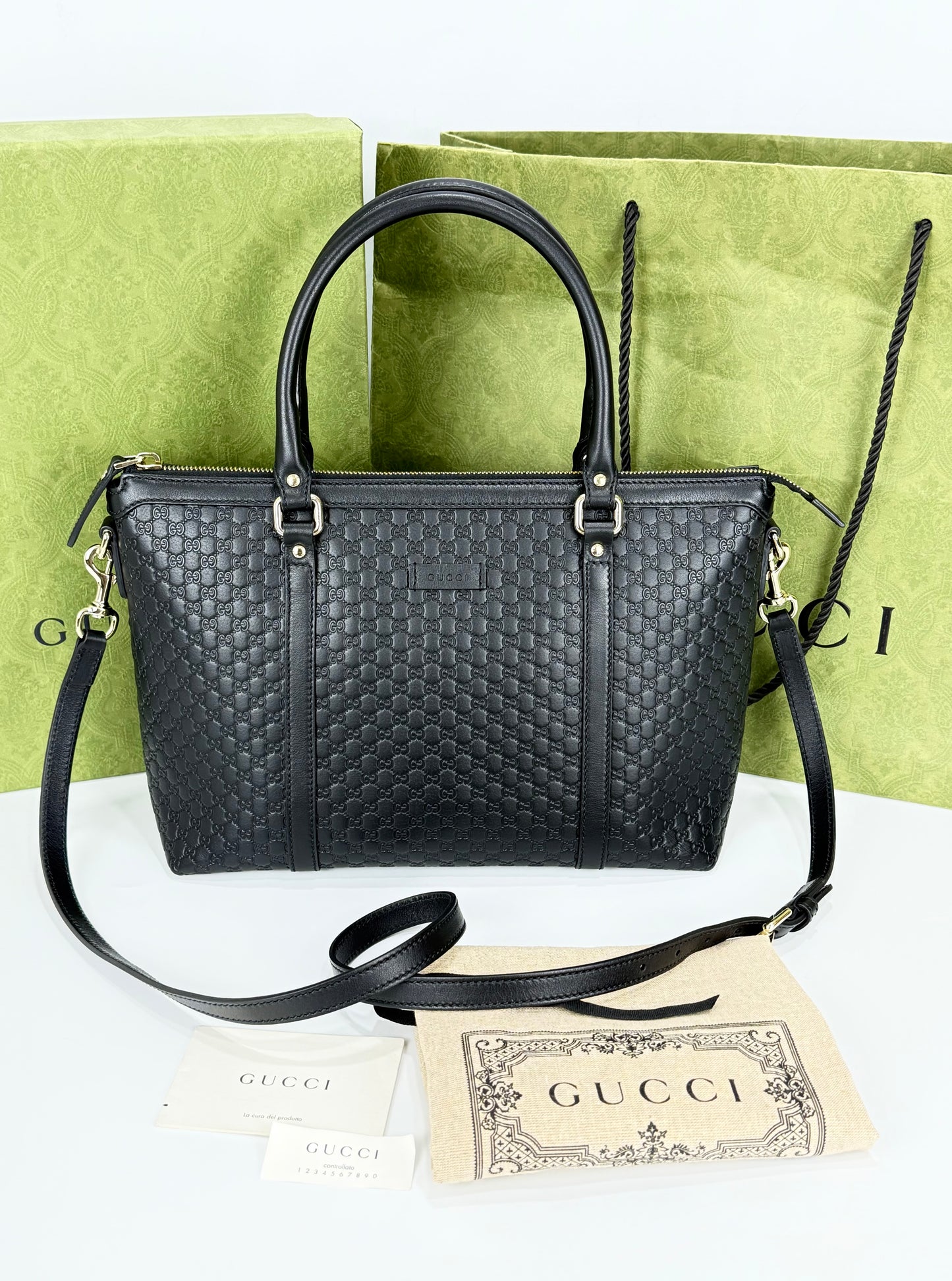 Gucci Microguccissima Tote Bag Black Leather