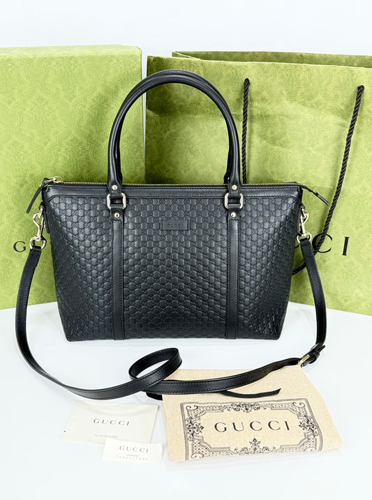 Gucci Microguccissima Tote Bag Black Leather