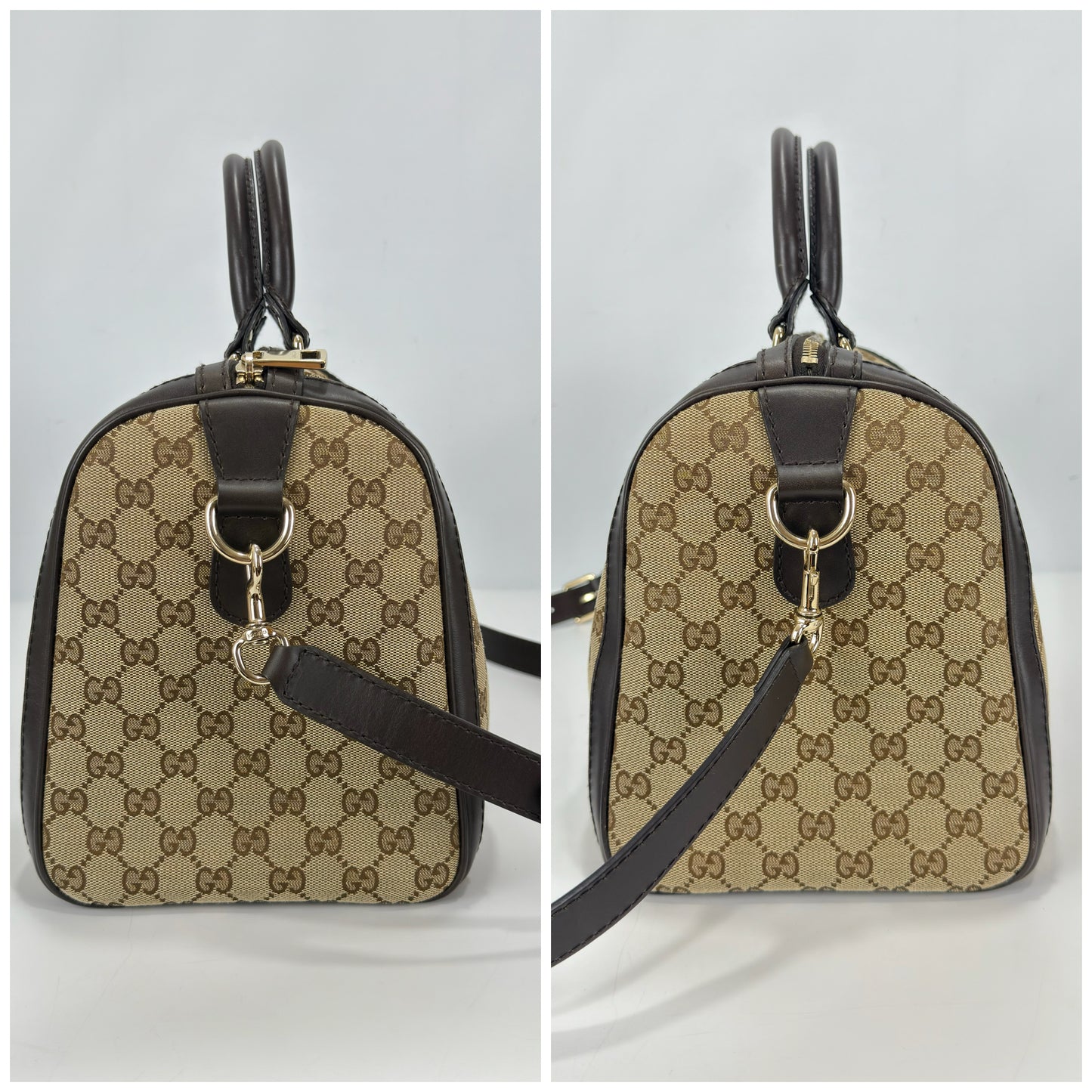 Gucci Brown Monogram Canvas Web Boston Bag
